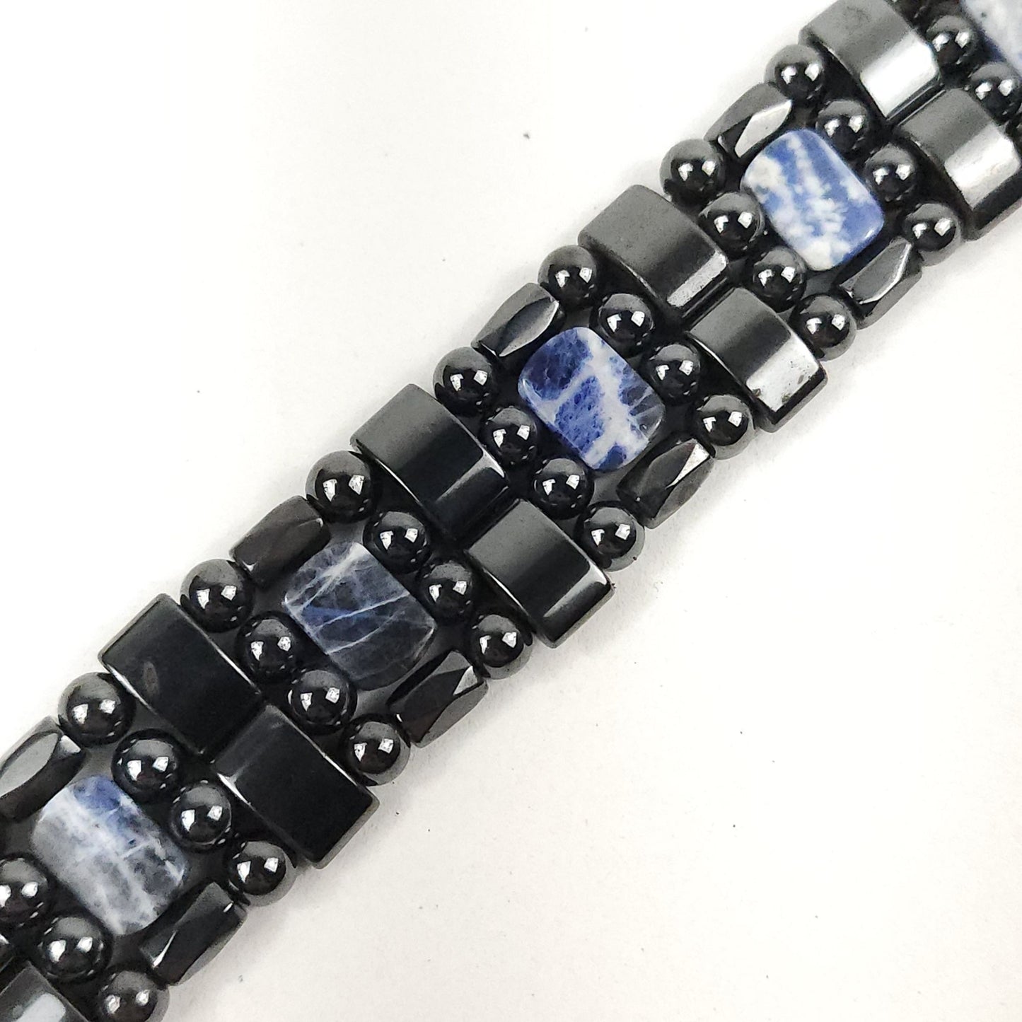 Black & Blue Sodalite Natural Stone Magnetic Bracelet Therapeutic Quad