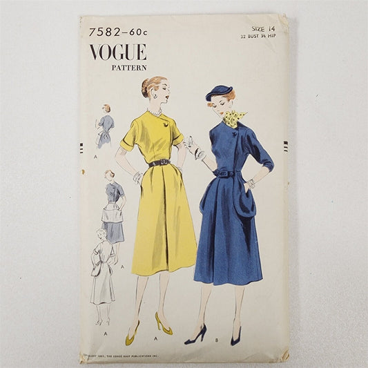 Vintage Vogue Sewing Pattern No. 7582 Womens Wrap Front Dress Apron Size 14