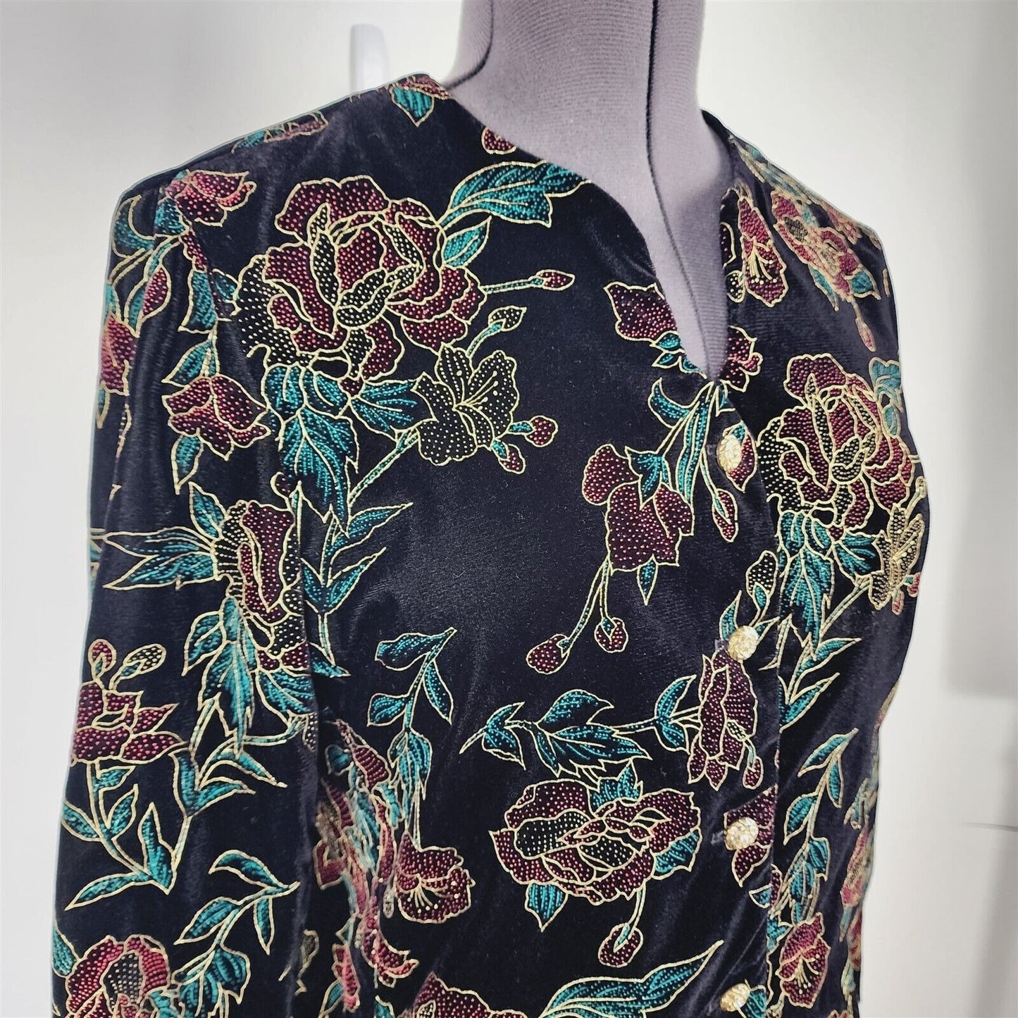 Vintage Norton McNaughton Velvet Floral Button Up Jacket Womens 12P Petite