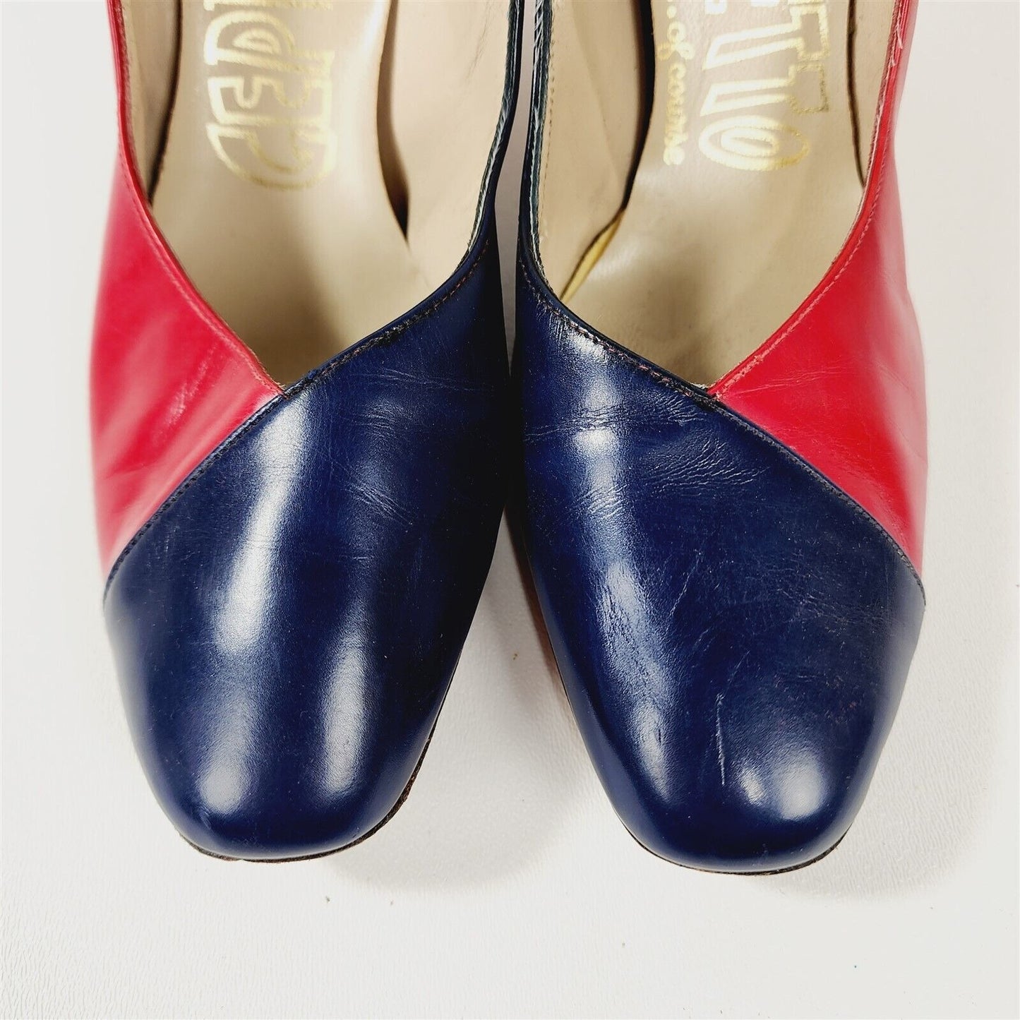 Vintage Geppetto Red & Blue Leather Heels Shoes Size 7.5 M