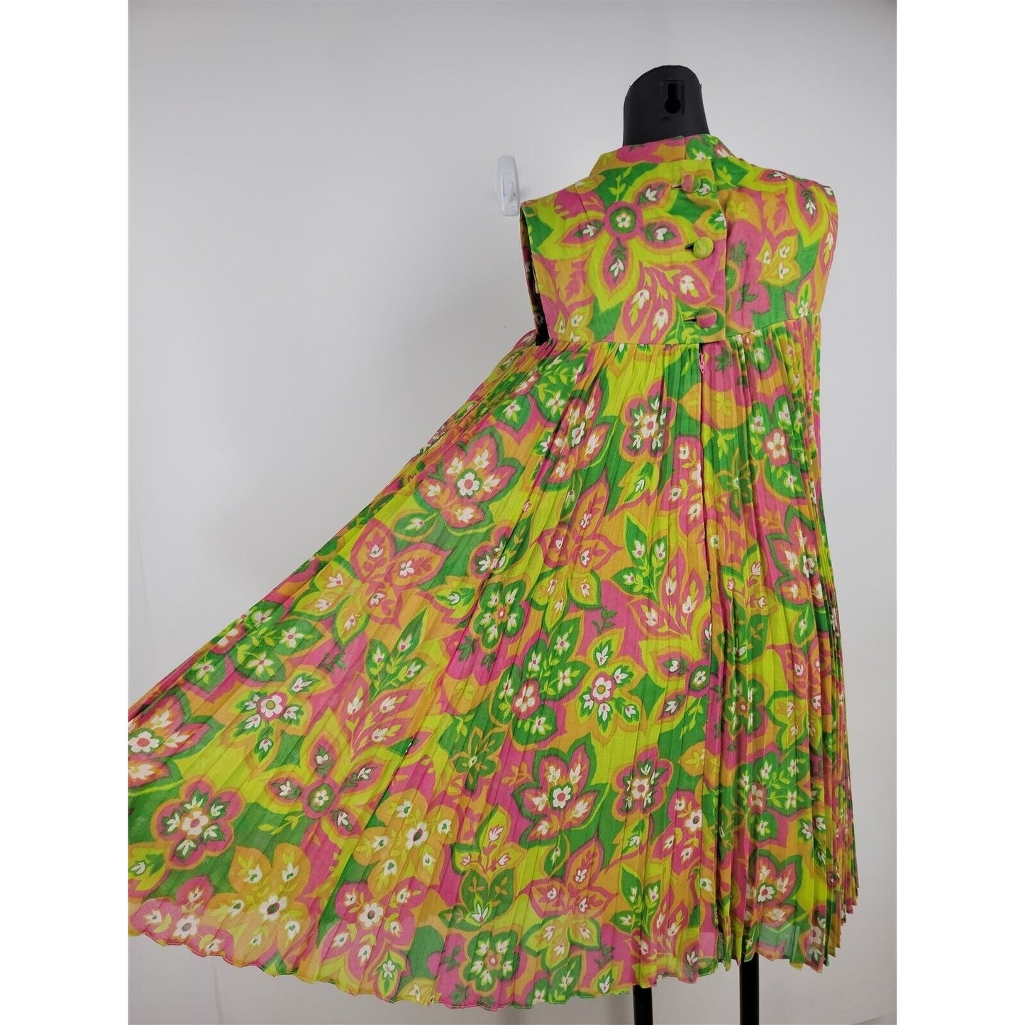 Vintage 1970s Junior Accent Frank Adams Sleeveless Floral Pleated Dress Womens S