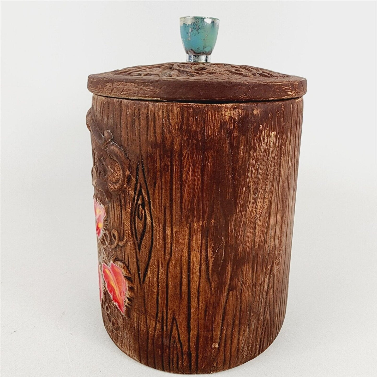 Vintage Treasure Craft Cookie Jar Canister Apple Red Orange Brown Wood Tree