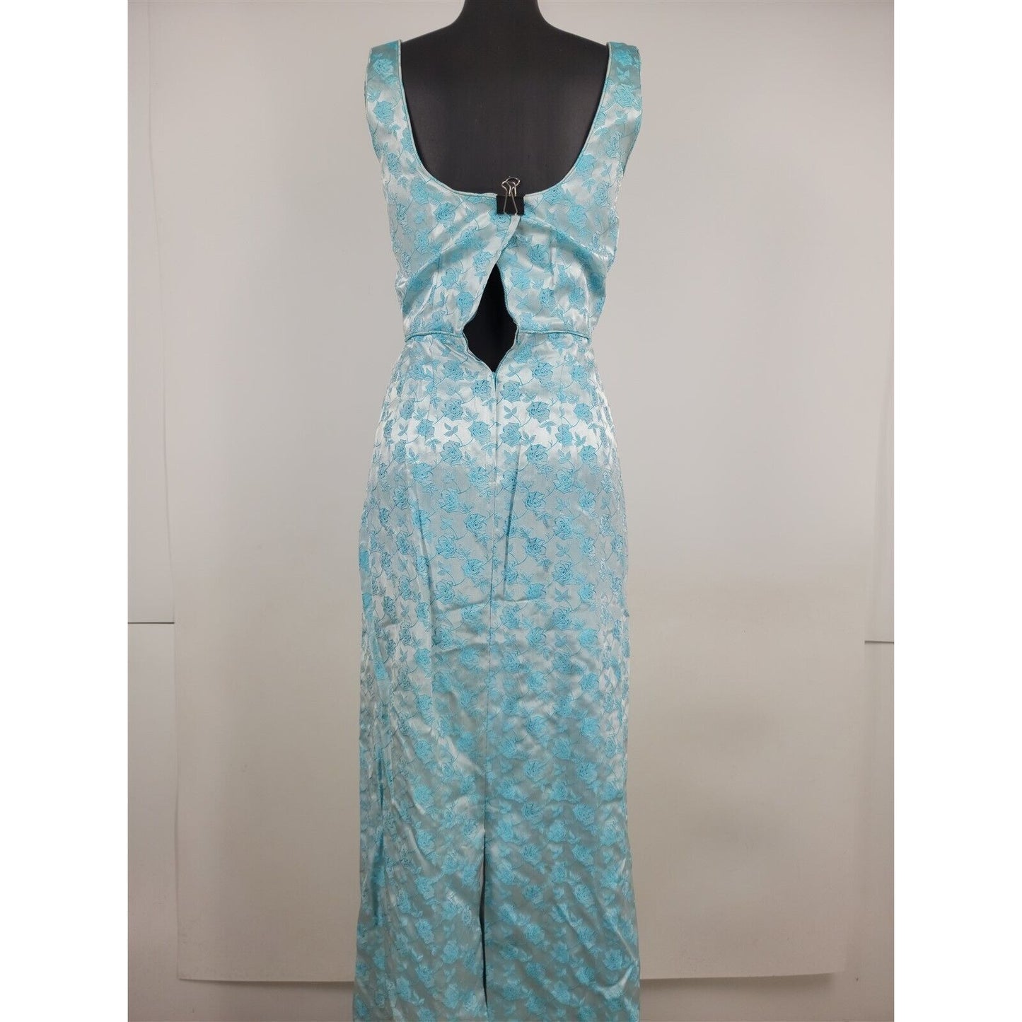 Vintage 1950s-60s Light Blue Floral Brocade Dress Womens XS