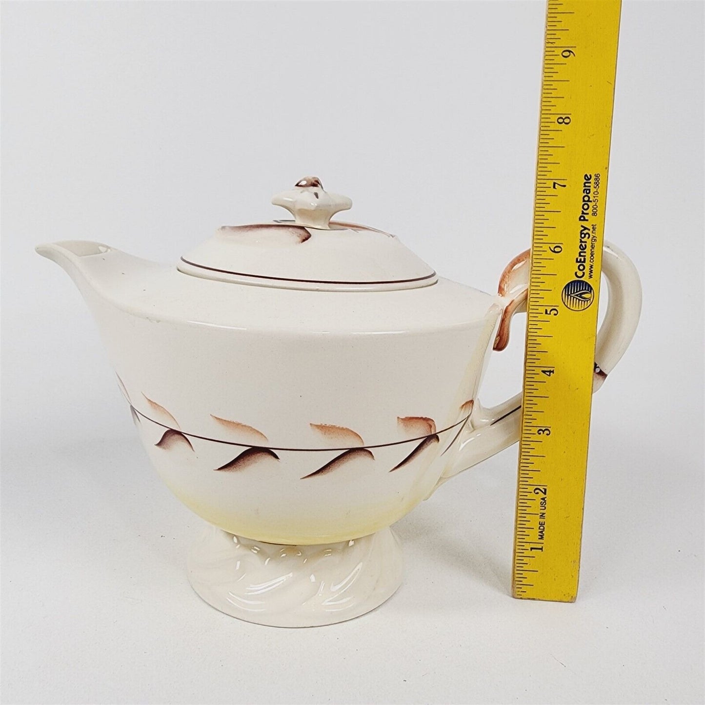 Vintage Vernon Kilns California Arcadia Teapot Hand Painted Cream Brown Leaf