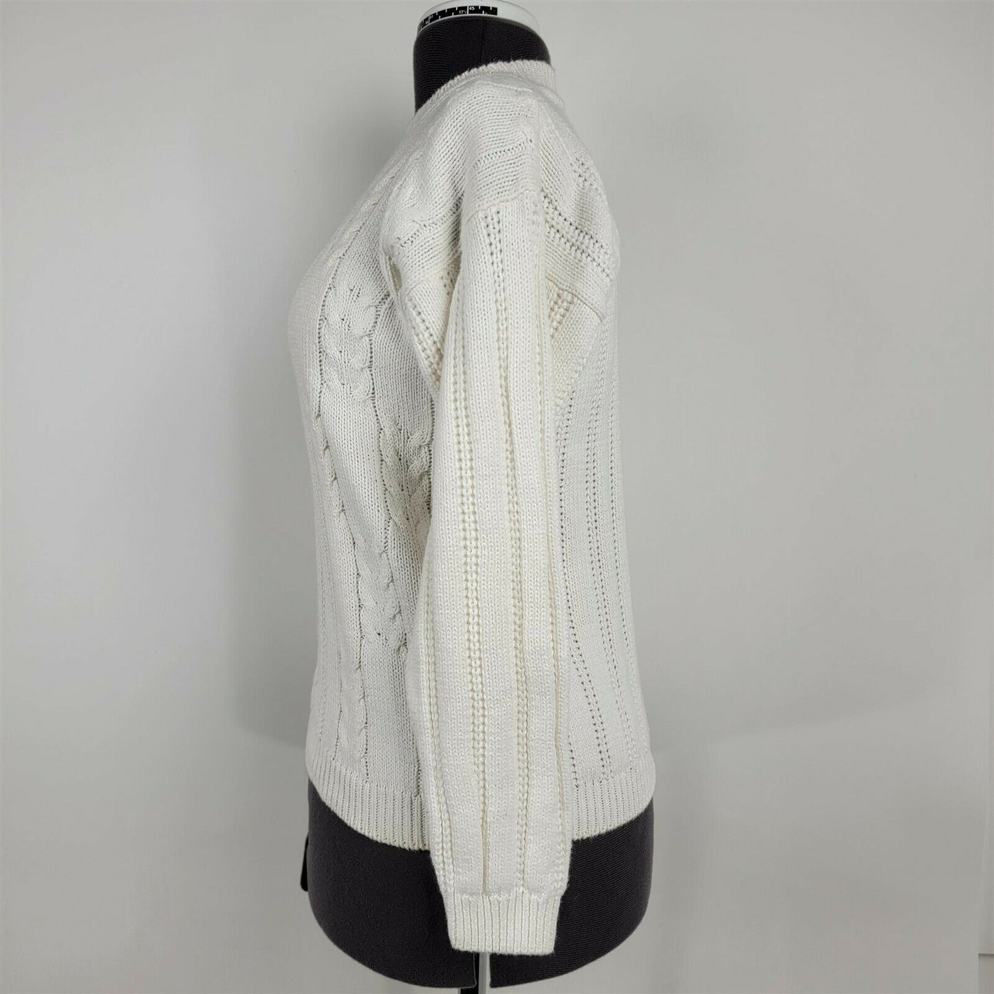 Vintage American Weekend White Cable Knit Crewneck Sweater Womens Size M