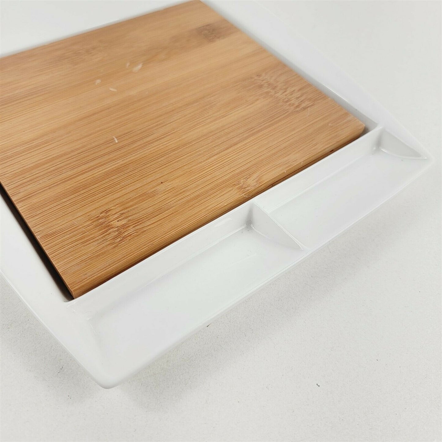 Ciroa White Ceramic Serving Tray with Bamboo Insert 13.5" x 8.5"