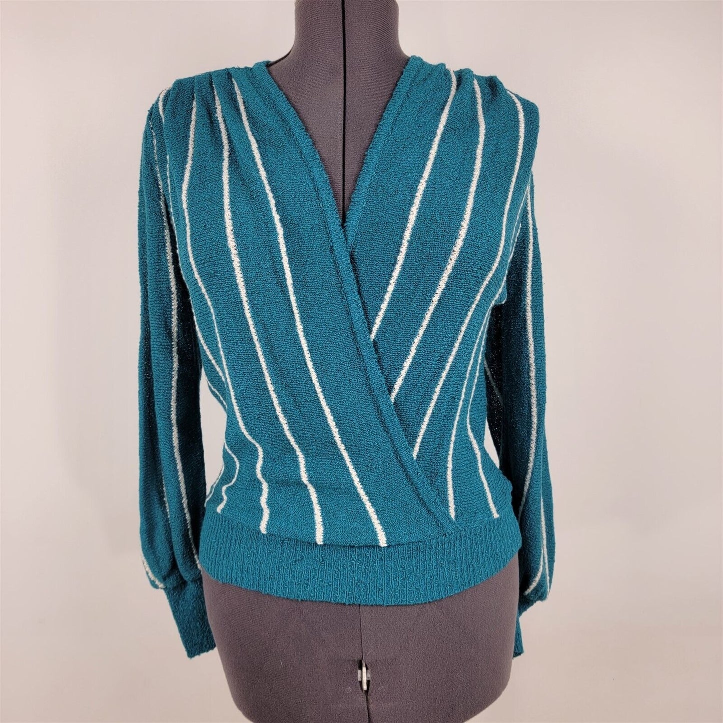 Vintage 1970s Just-Mort Skirt Sweater Top 2 Piece Set Teal Striped Womens Size S