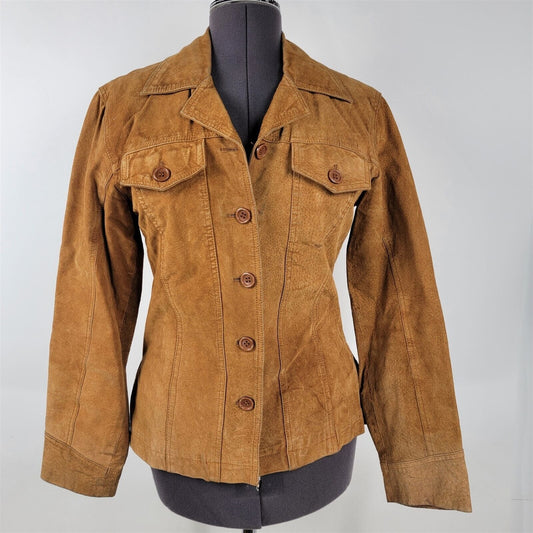 Vintage Genuine DCC Leather Tan Button Up Jacket Womens Size M