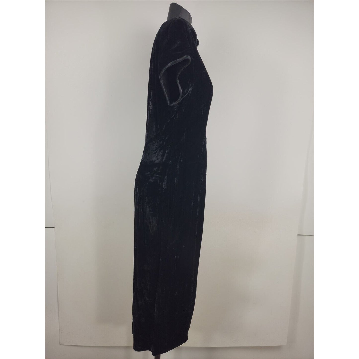 Vintage Virgo II Black Velvet Short Sleeve Maxi Dress w/ Slit Womens 12