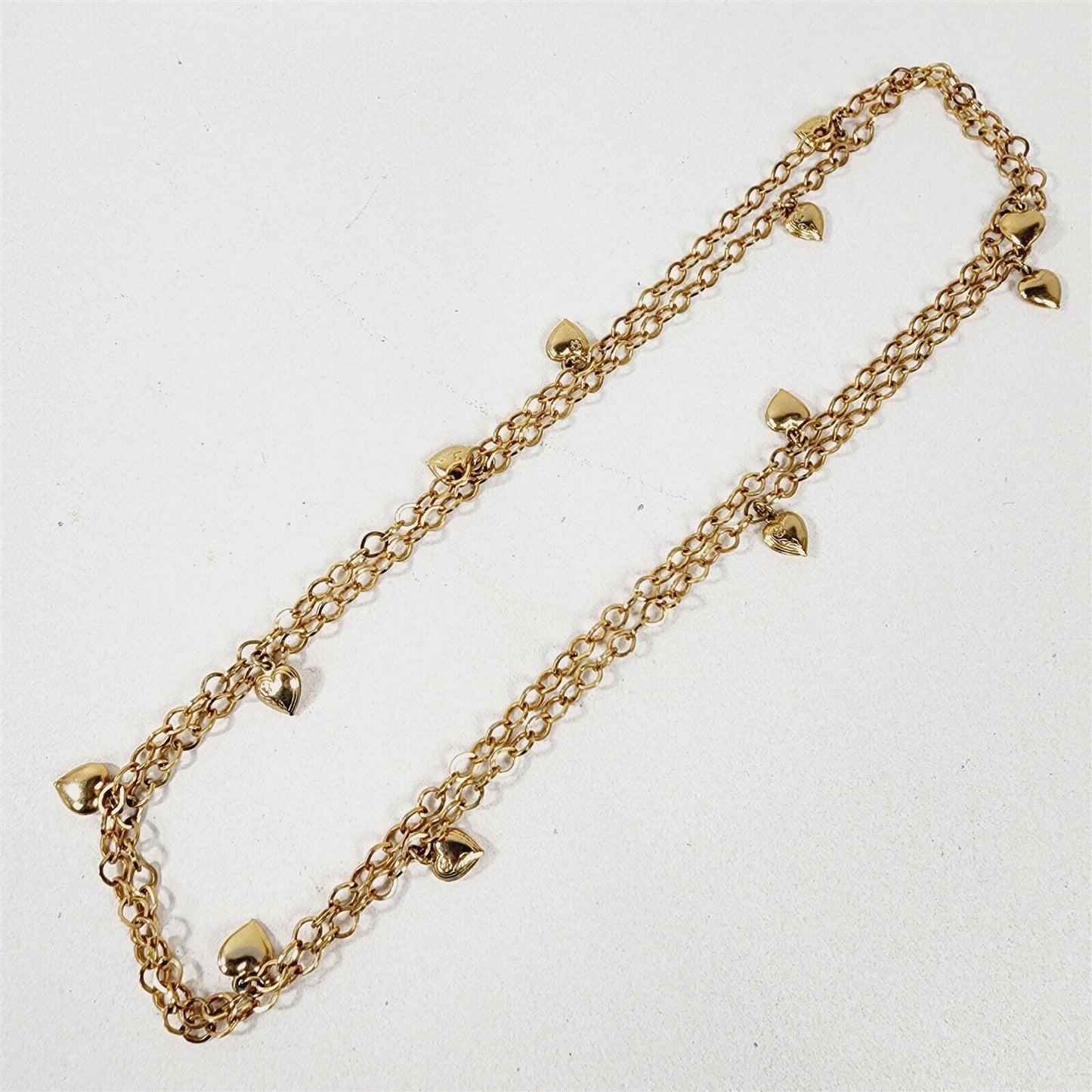 Vintage Gold Tone Chain Heart Charms Long Flapper Necklace