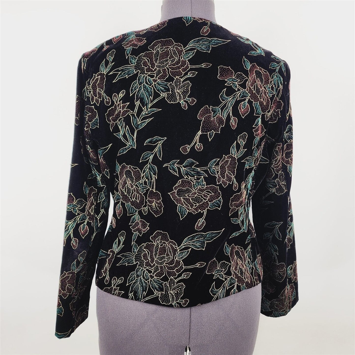 Vintage Norton McNaughton Velvet Floral Button Up Jacket Womens 12P Petite