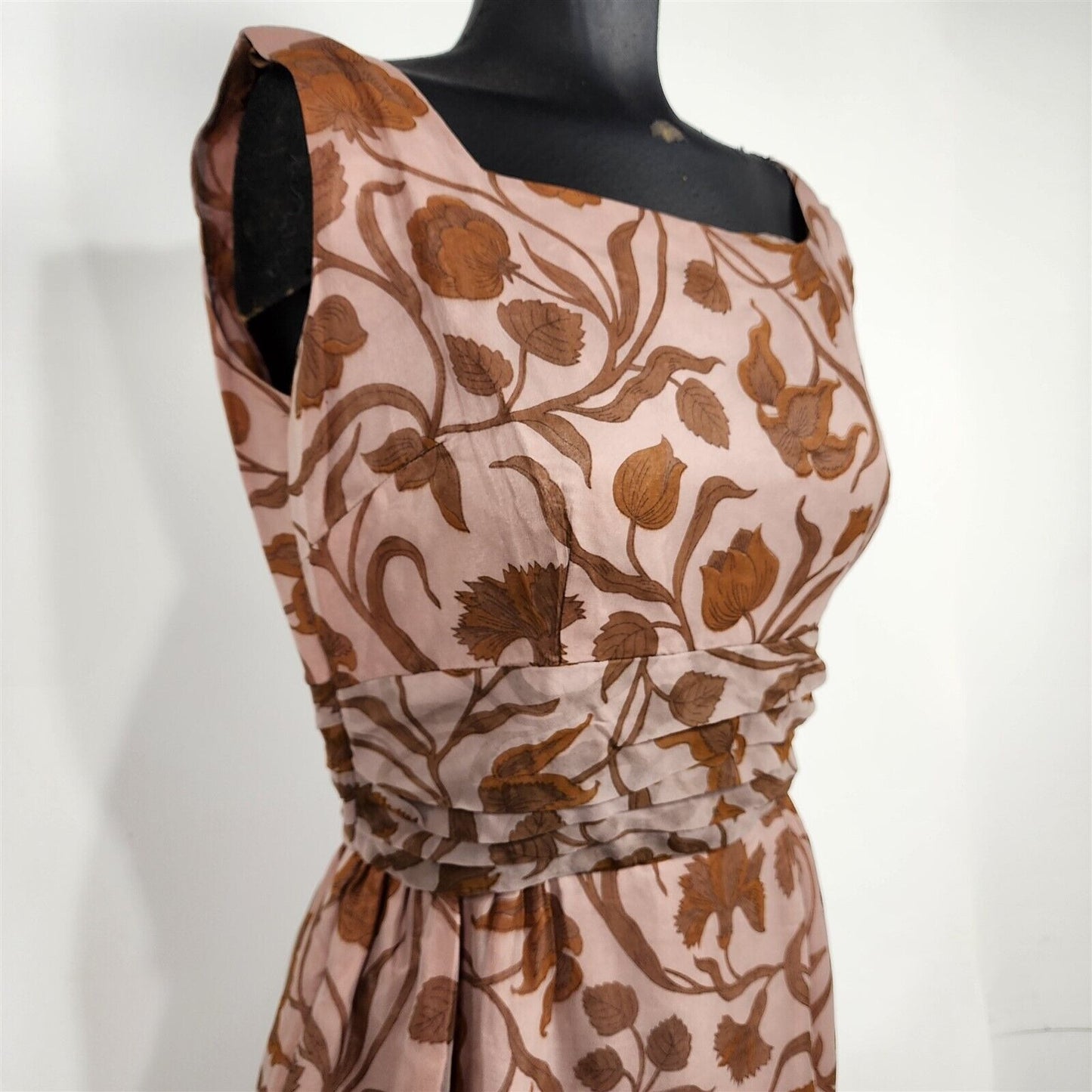 Vintage Mauve Pink & Brown Floral Sheath Sleeveless Dress Union Made