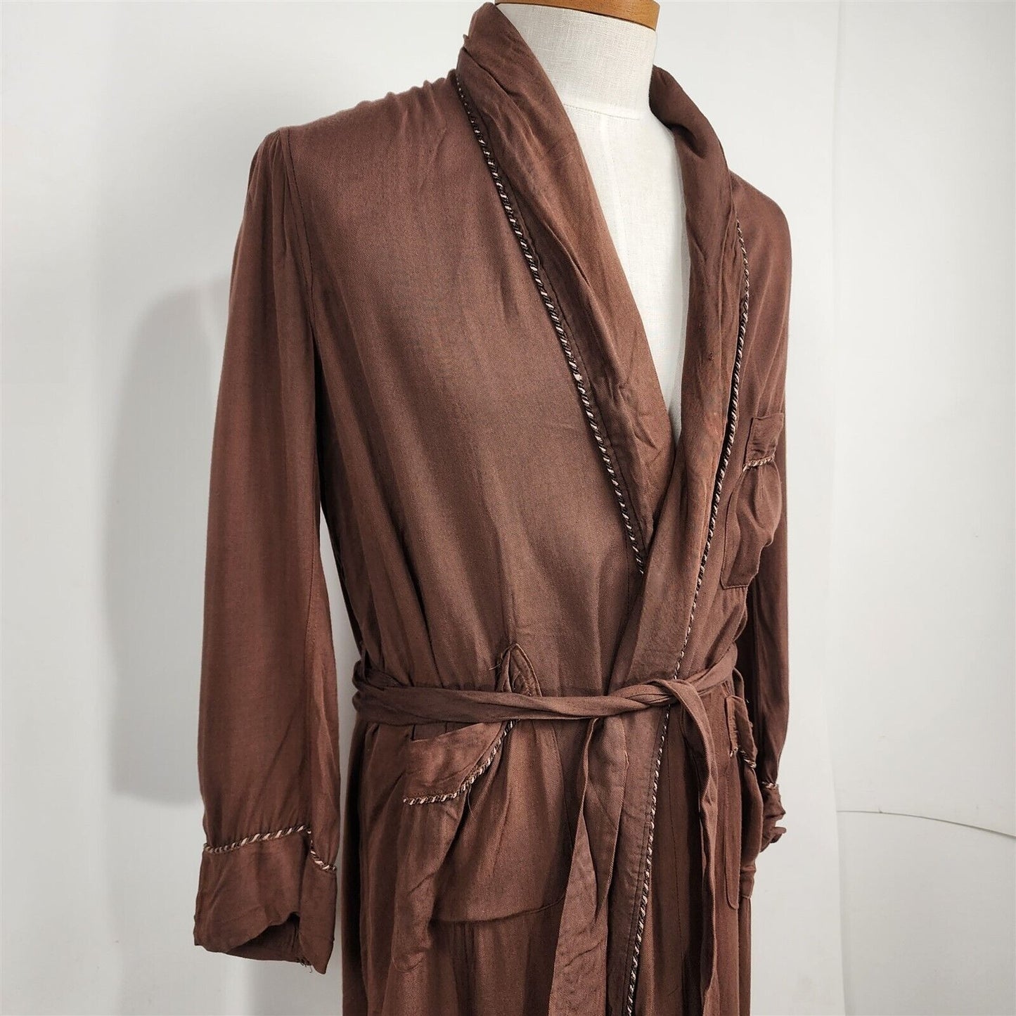 Vintage Hollywood Robe Brown Long Sleeve Lounge Belted Robe