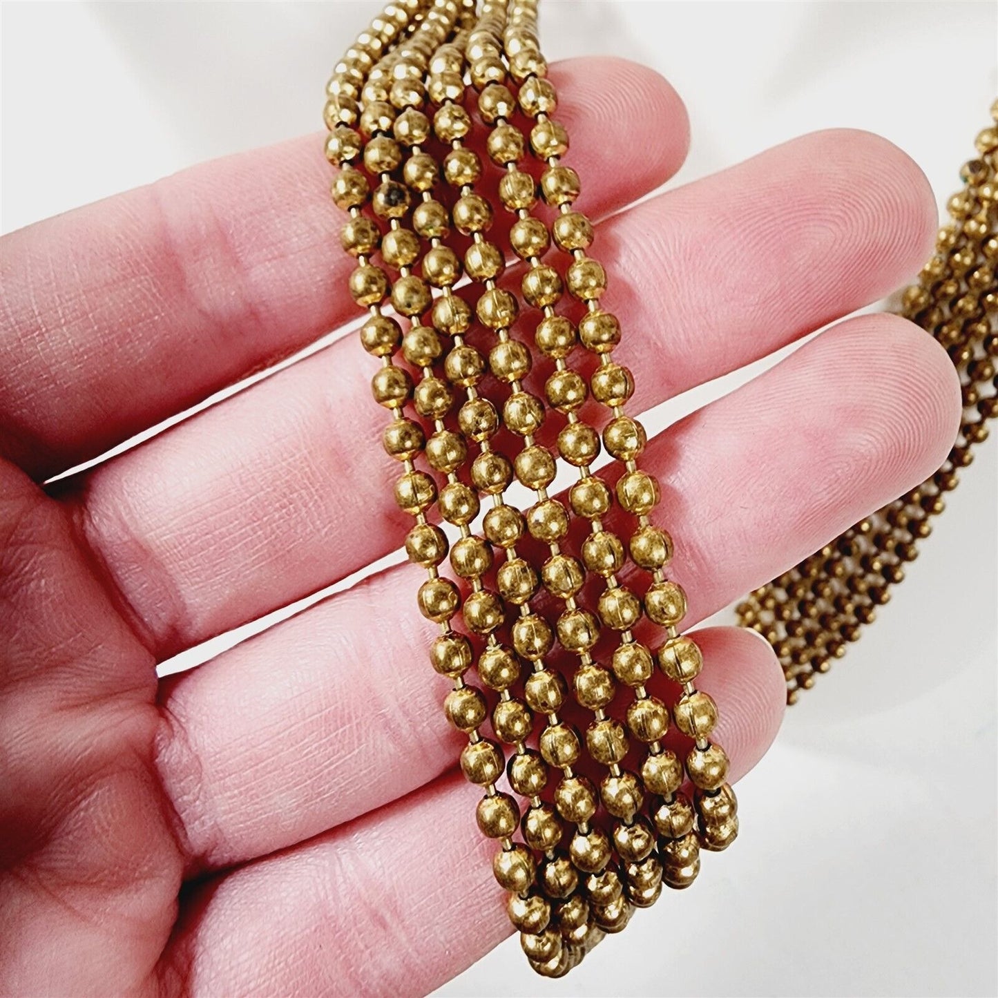 Vintage Metal Chain Bead 6 Strand Layered Choker Necklace Gold Brass Tone - 15"