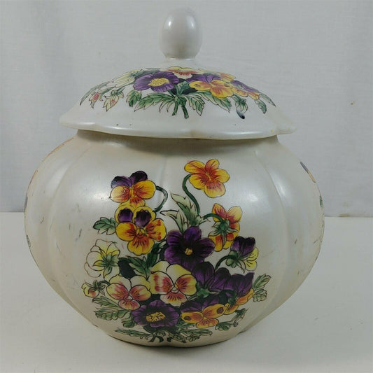 Cauldron Chinese Lid Vase Hand Painted 9-1/2" Tall 5-1/2" Base 5-5/16" Opening