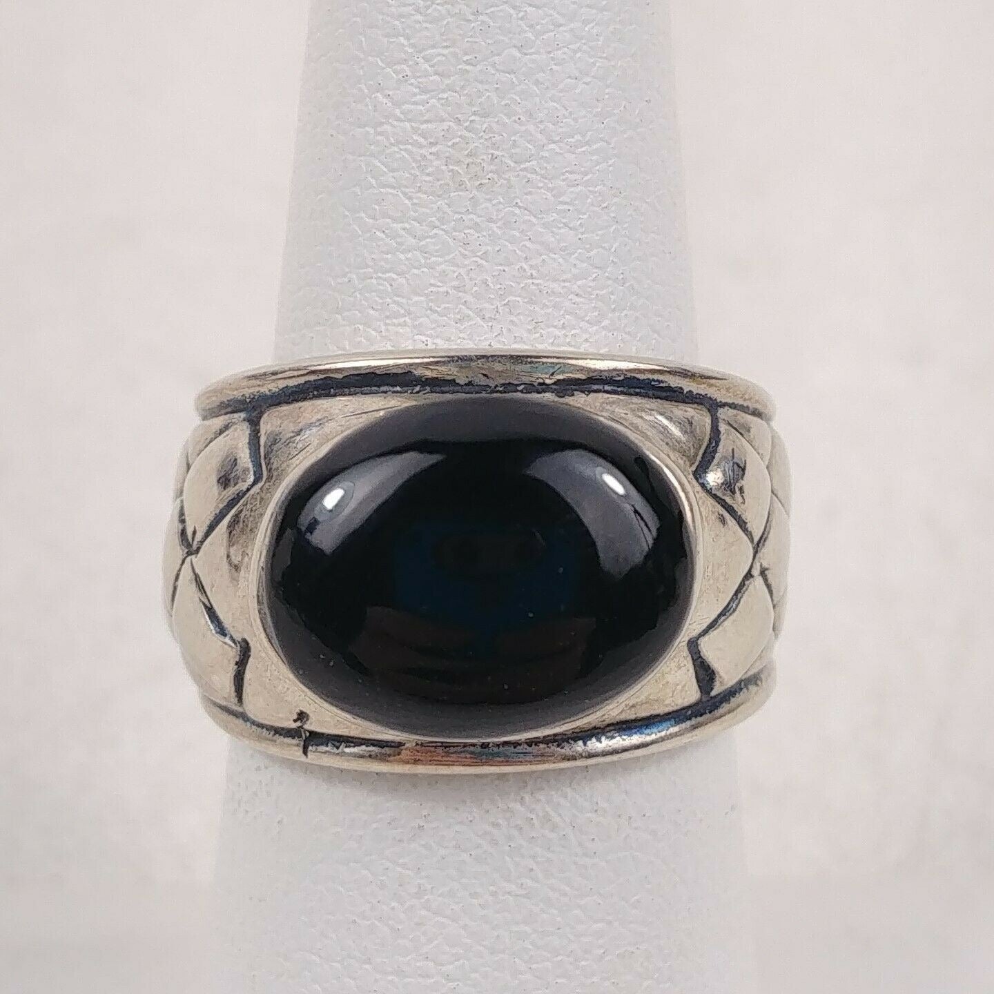 Sterling Silver 925 Oval Cabochon Onyx Size 7.75 Ring 15.5 grams