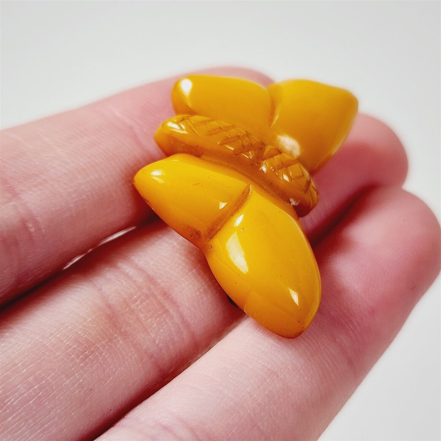 Vintage Carved Butterscotch Yellow Bakelite Butterfly Brooch Small