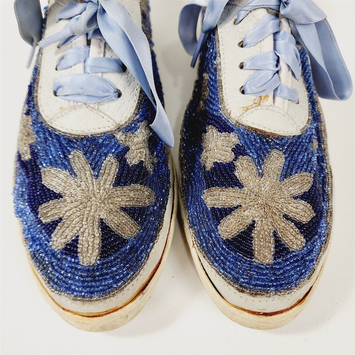 Vintage 1980s Beadz Beaded Blue Flower Snowflake Tennis Shoes Sneakers Size 8