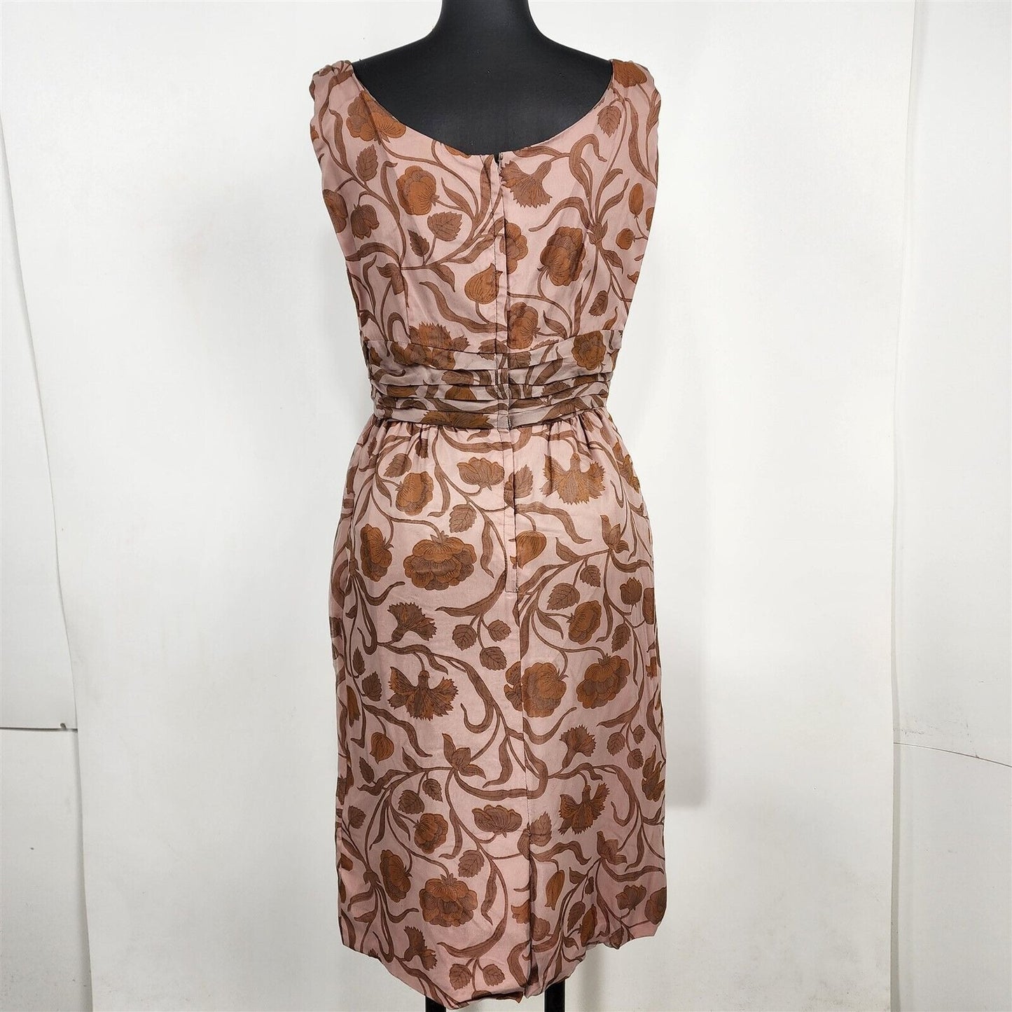 Vintage Mauve Pink & Brown Floral Sheath Sleeveless Dress Union Made