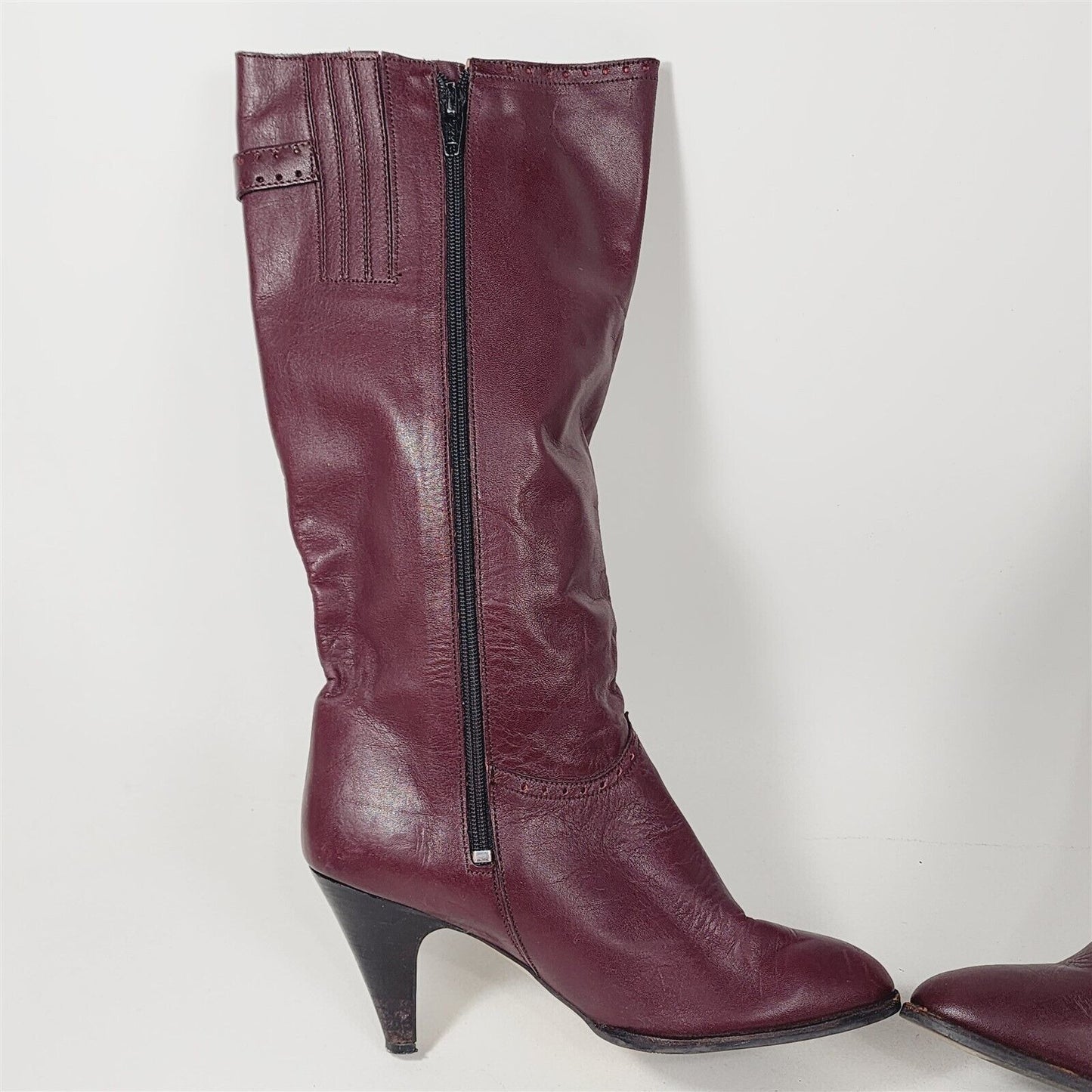 Vintage Purple Leather Knee High Heeled Boots Size 7.5 M