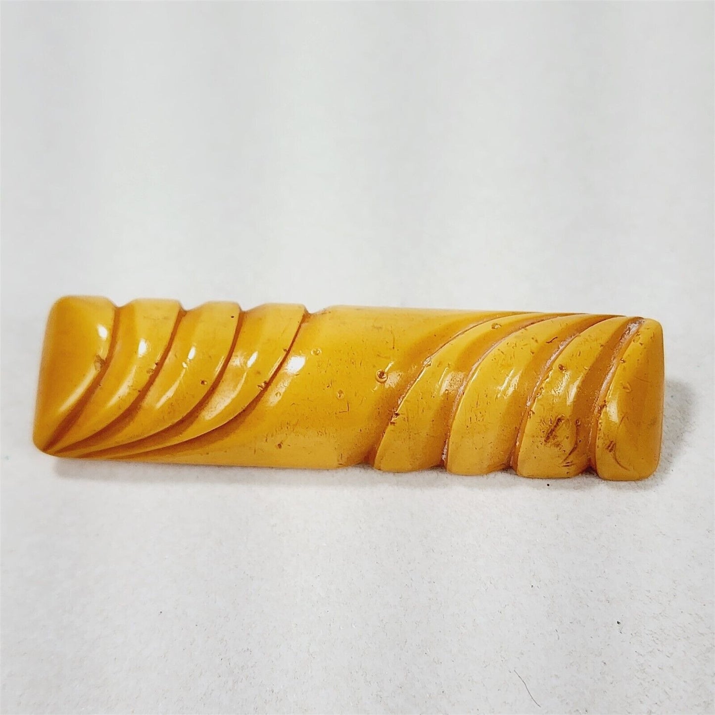 Vintage Carved Bakelite Brooch Bar Pin Butterscotch Yellow - 2 1/4"