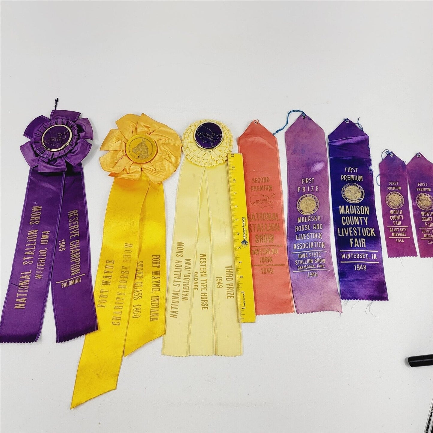 8 Vintage Waterloo Iowa Indiana Palomino Horse Parade Award Ribbons 1946-1950