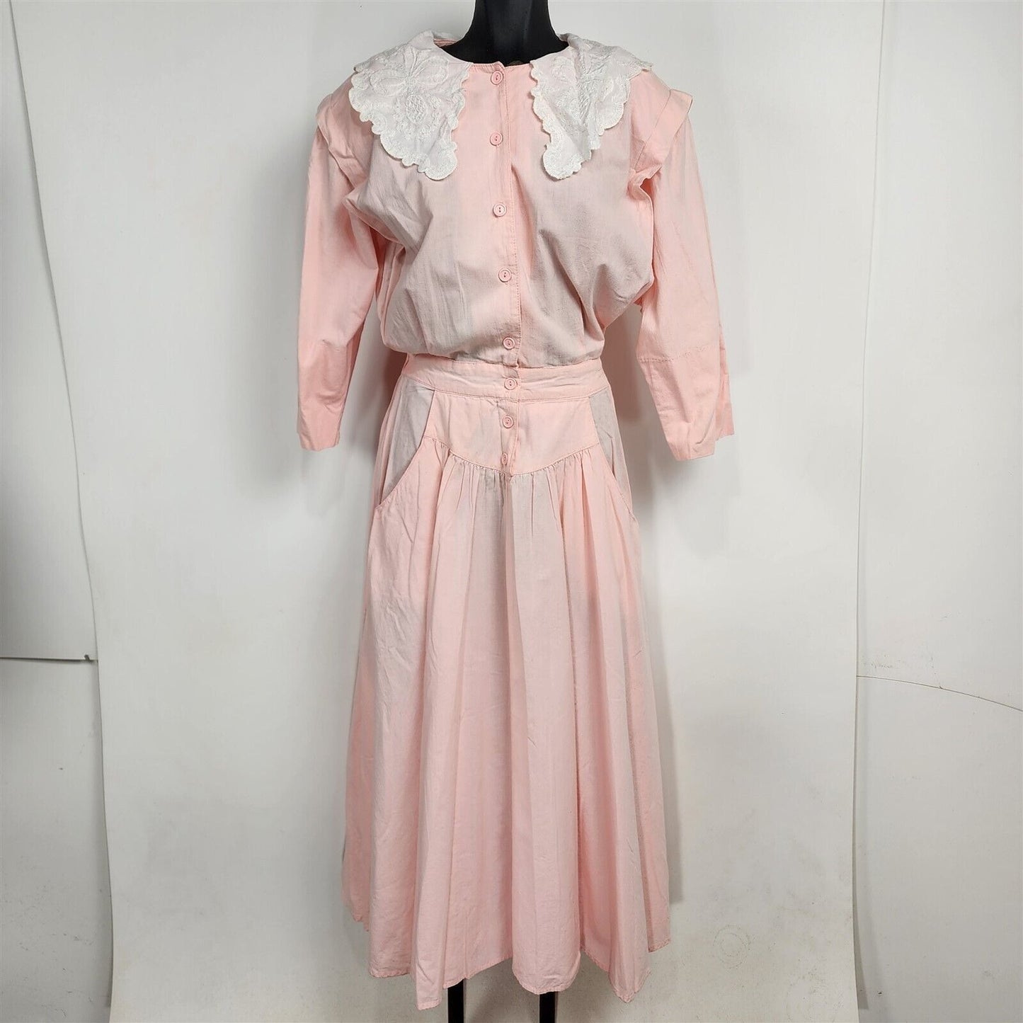 Vintage 1980s Benson & Smith Light Pink Button Front Swing Cotton Dress