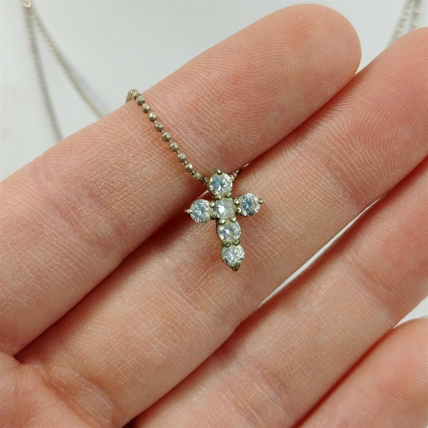 925 Sterling Silver Cross Ball Chain Necklace Layered 17" - 4.5g