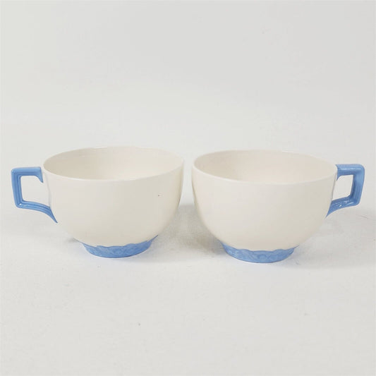 2 Vintage Johnson Bros English Oak White Blue Trim Tea Cups