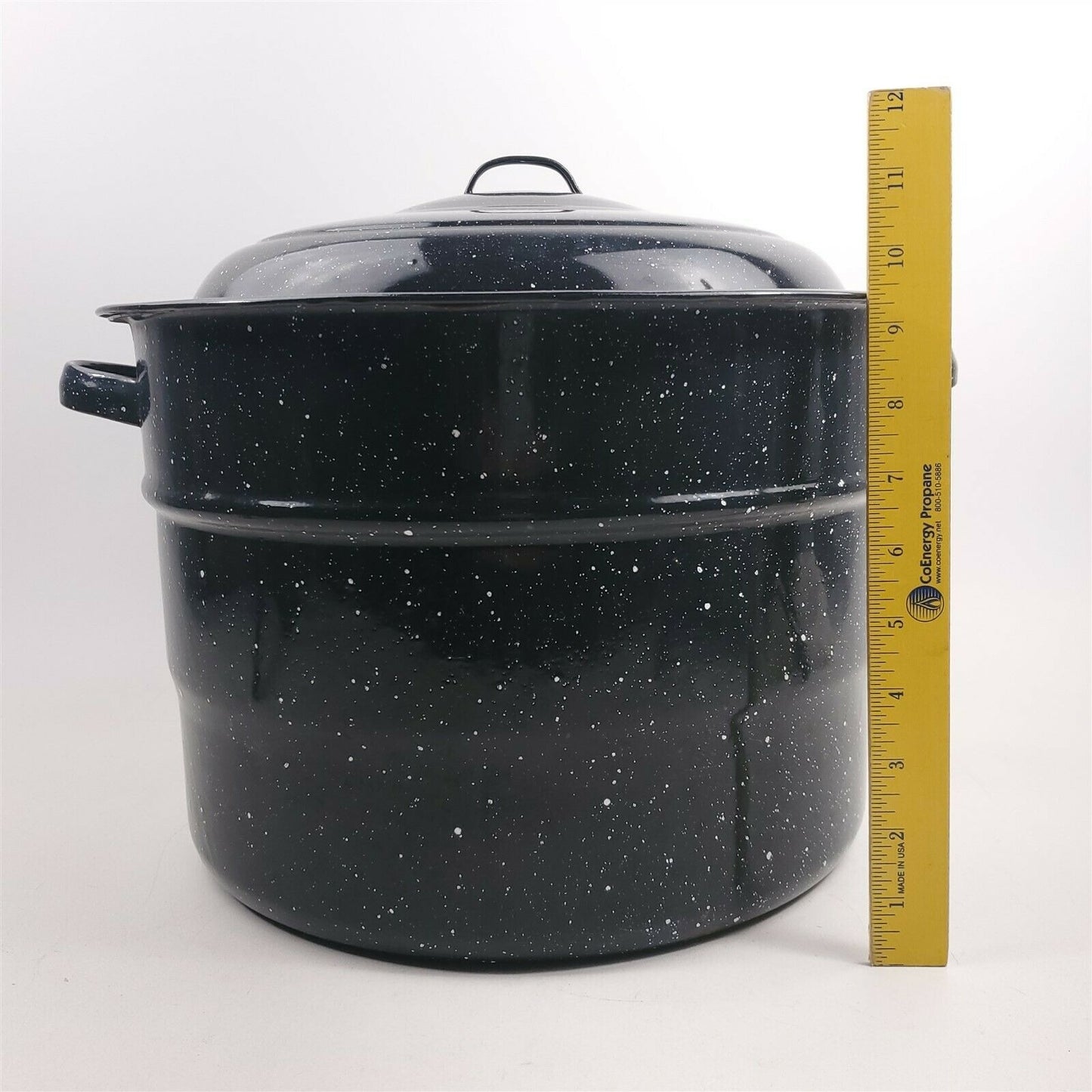 Cookware Vintage Canning StockPot Black Enamel Speckled Large w/ Wire Rack