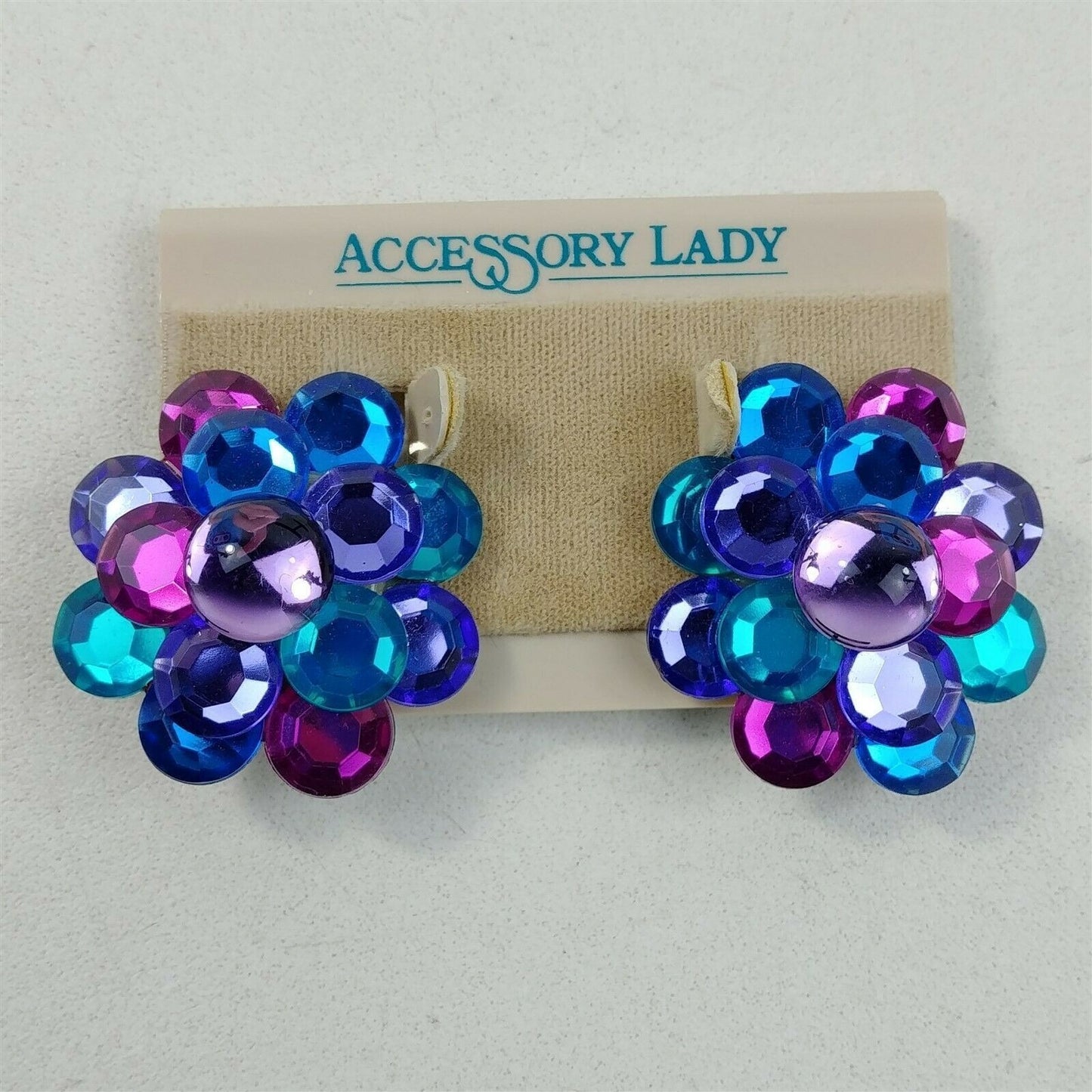 Colorful Cluster Clip On Earrings Floral Statement - 3 Pairs