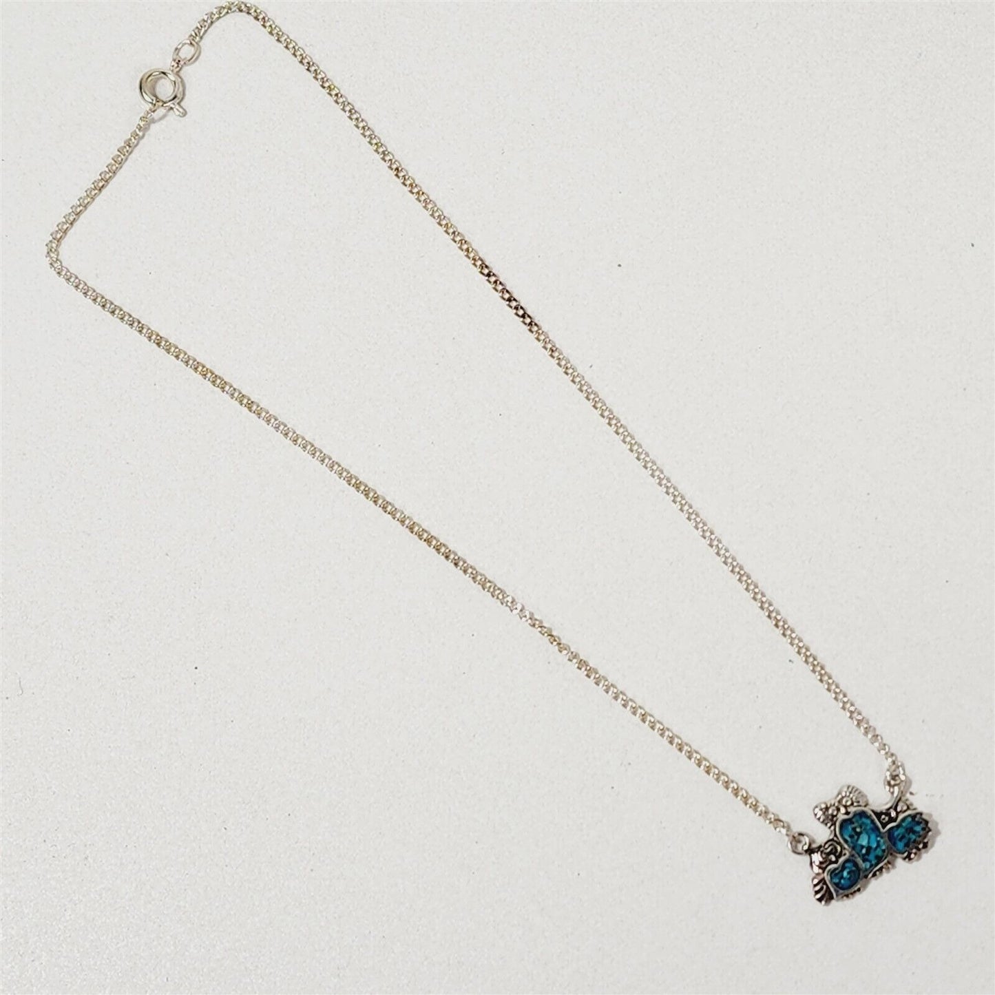 Vintage Owl Trio Crushed Turquoise Sterling Silver Necklace 16"