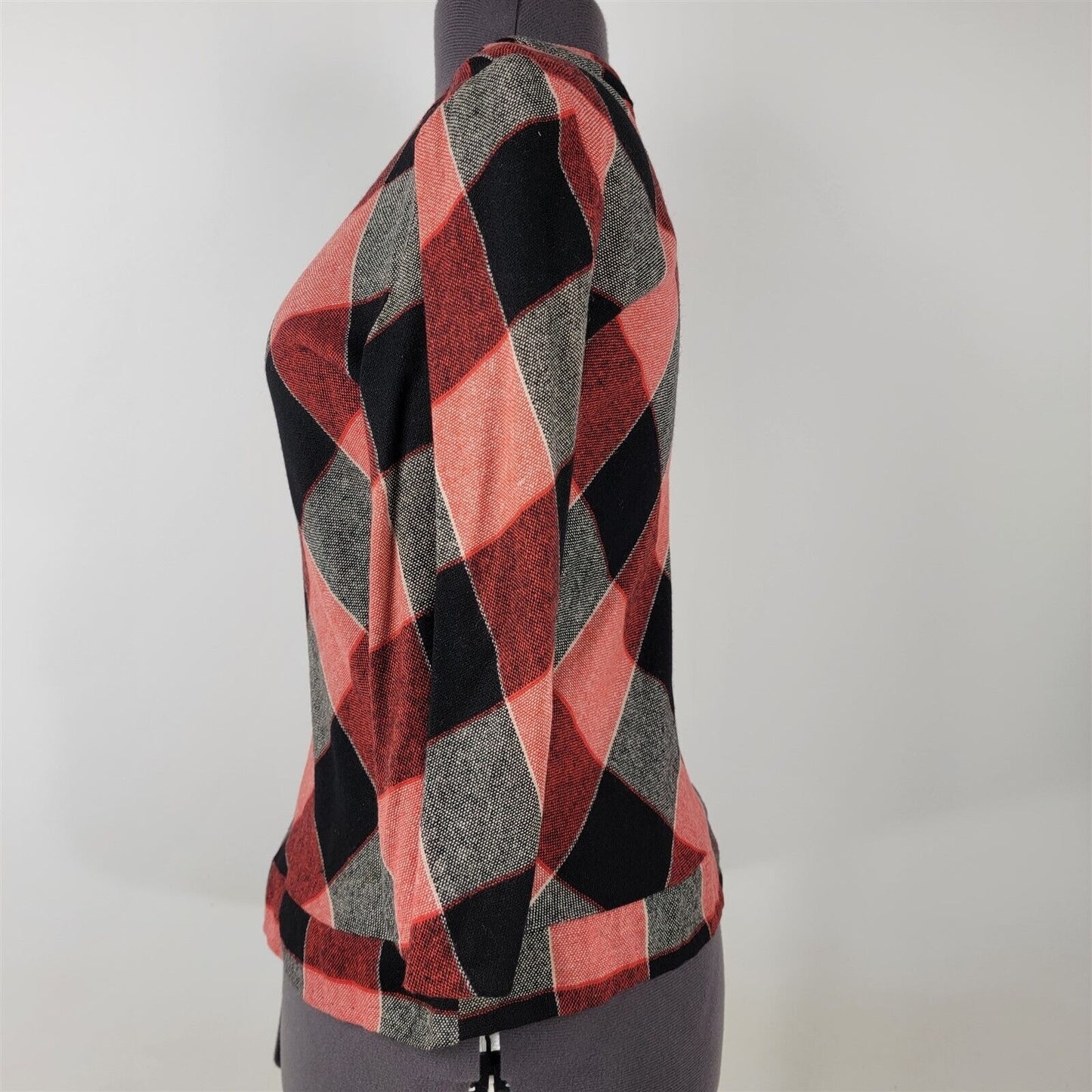 Vintage 1970s Red & Black Plaid Top Blouse Long Sleeve Womens S