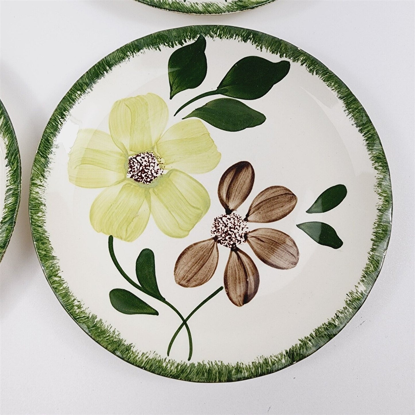 4 Vtg Blue Ridge Southern Pottery Green Briar Salad Plates - 7 1/4"