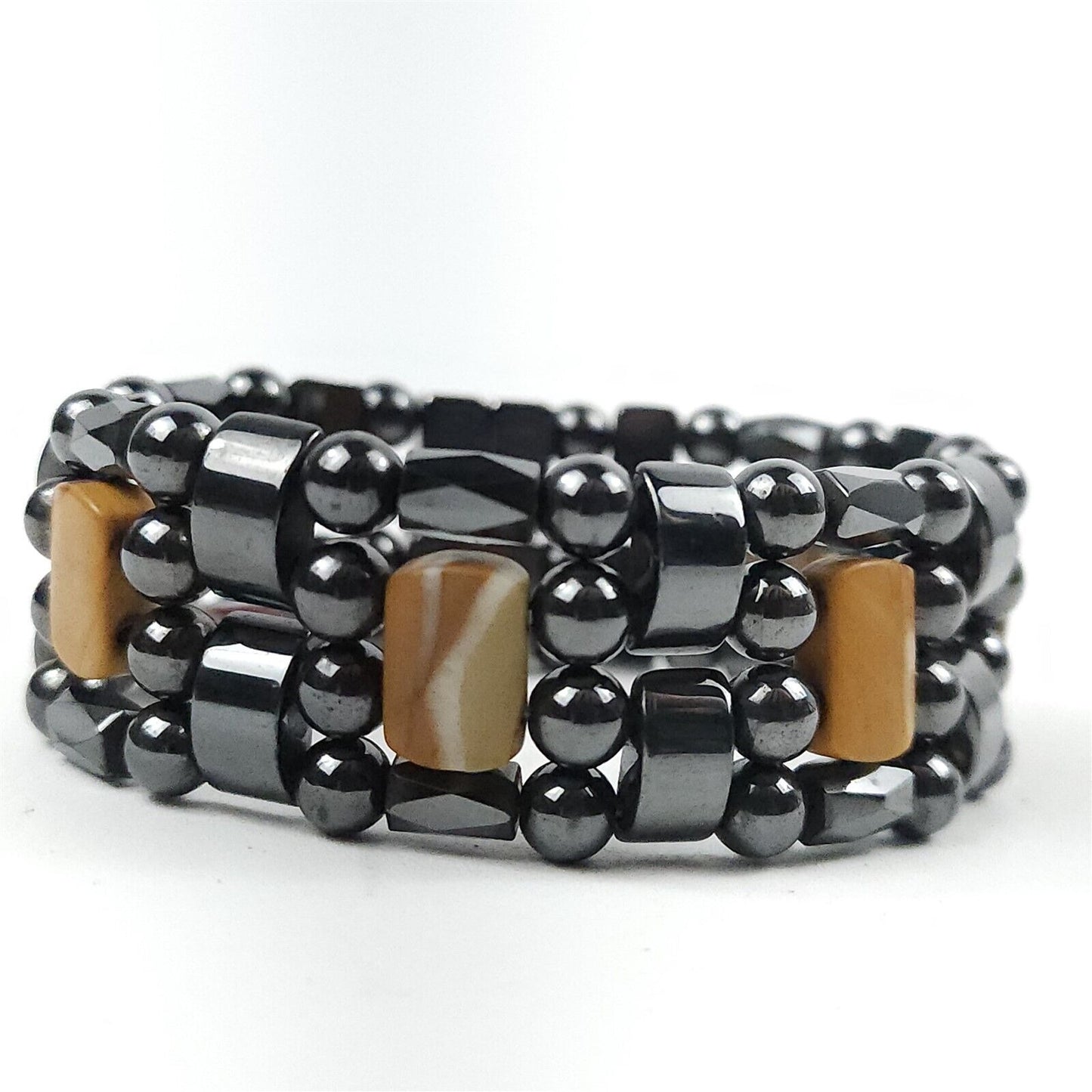 Black & Tan Sandstone Natural Stone Magnetic Bracelet Therapeutic Quad