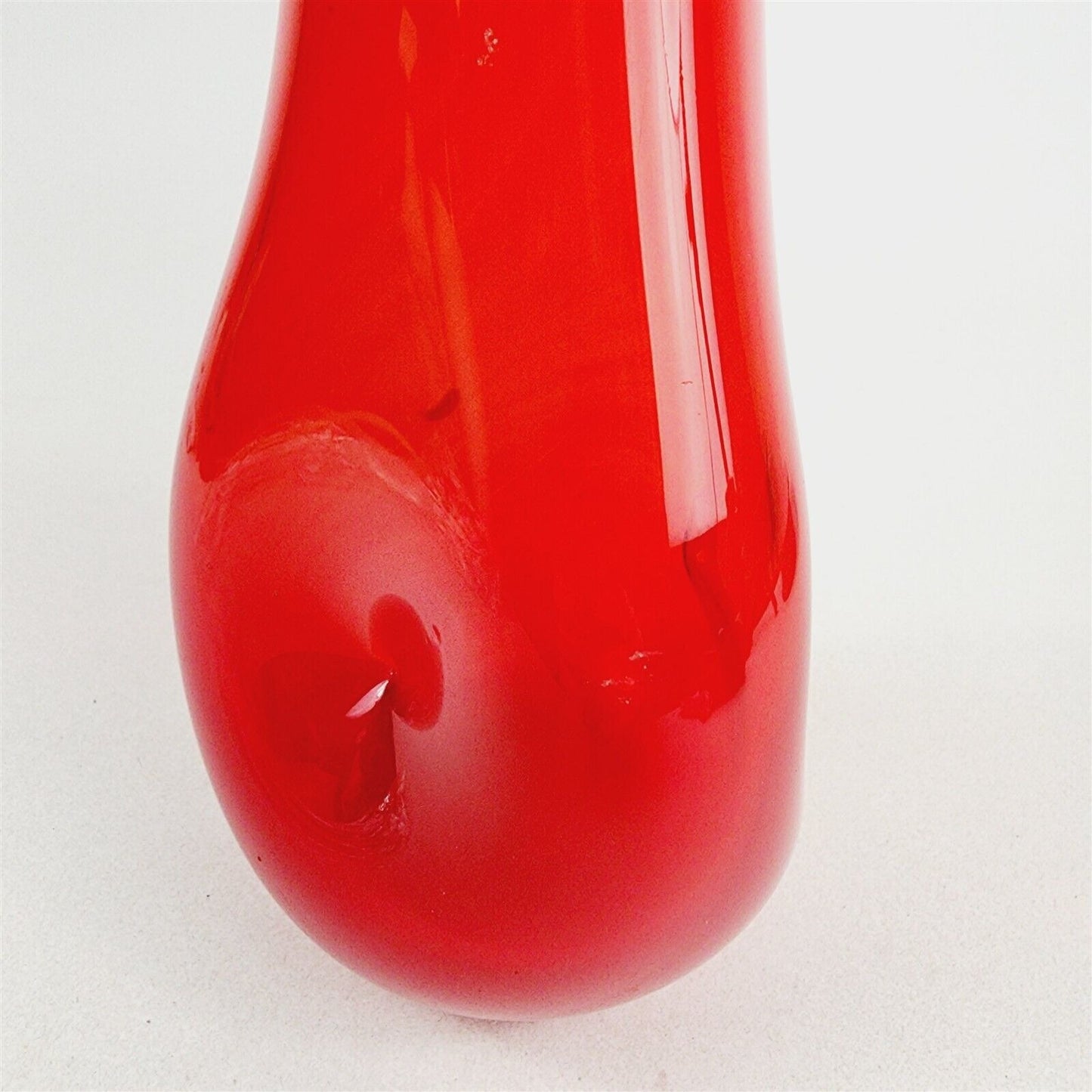 Vintage MCM Red Swung Vase Dimpled Pinched Waffle Bottom - 16 1/2" tall