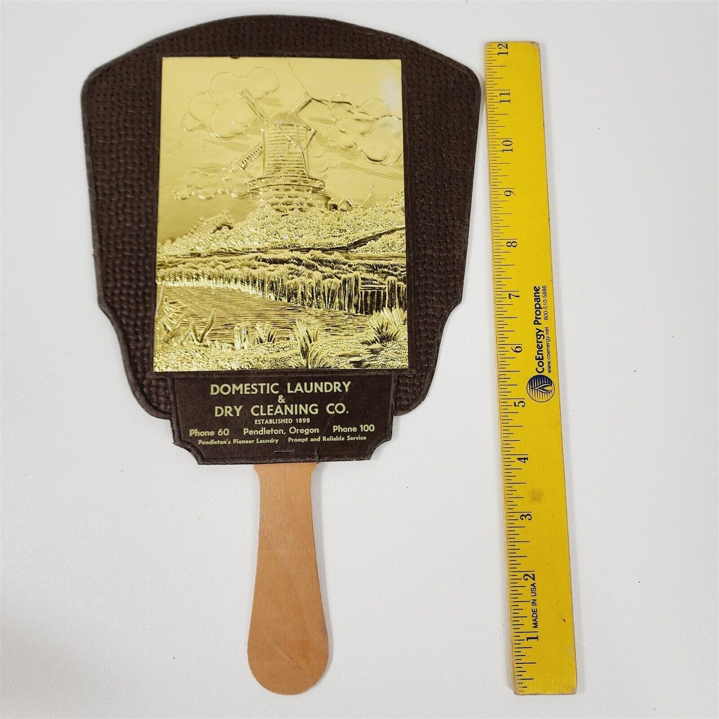 Vintage Advertising Hand Fan Domestic Laundry Pendleton Oregon Dry Cleaning