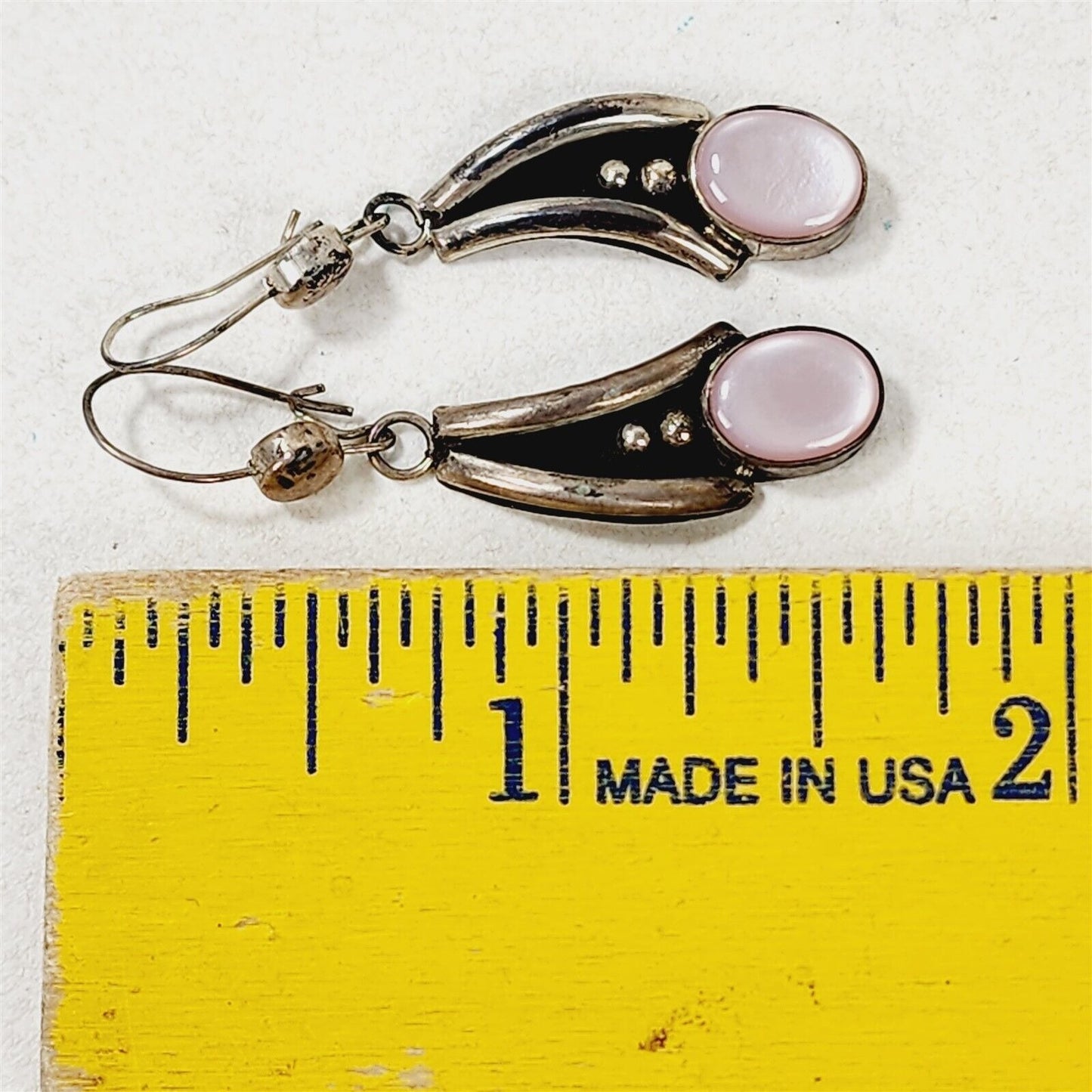 Vintage Sterling Silver Light Pink Stone Old Pawn Style Pierced Dangle Earrings