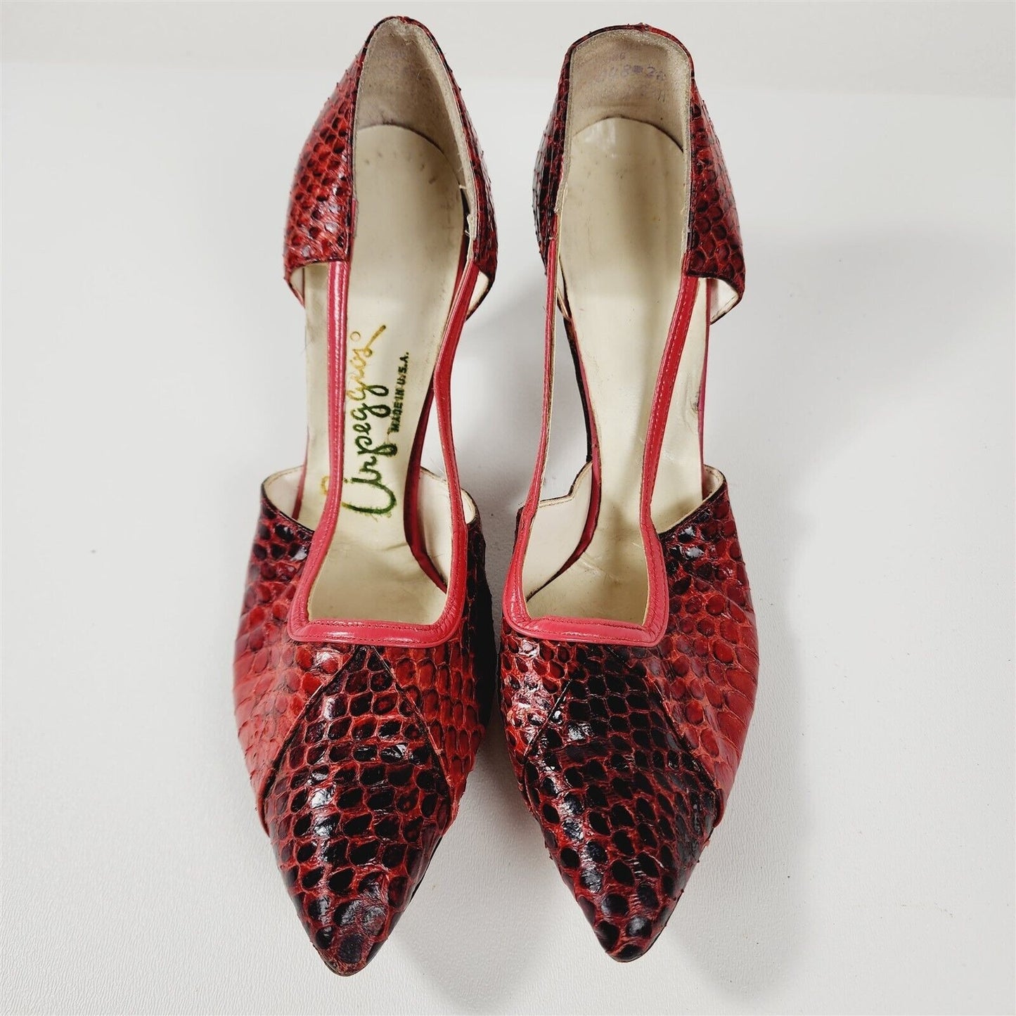 Vintage Arpeggios Red Snakeskin Leather Pumps Heels Womens Size 6