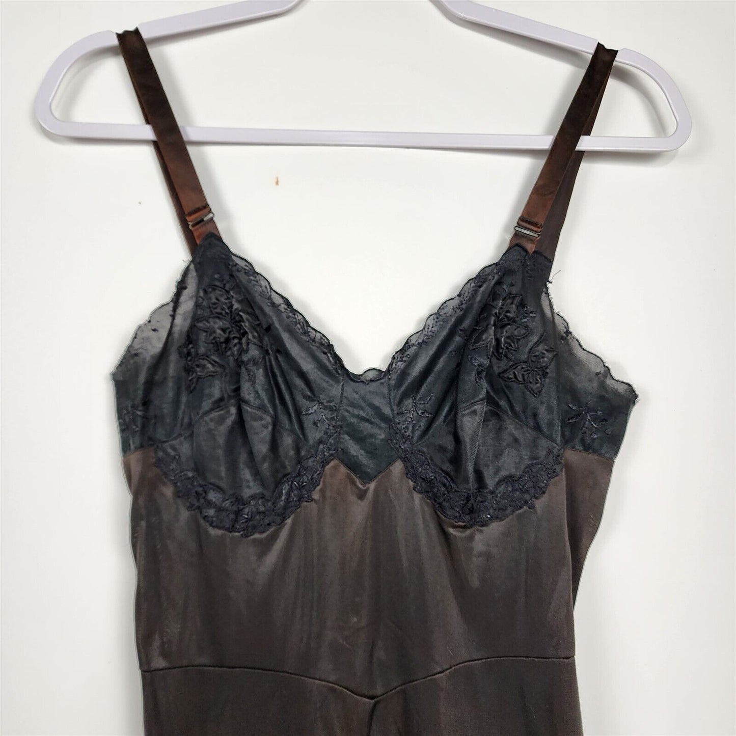 Vintage Laroo Black Nylon Lace Slip Dress Lingerie Womens 32