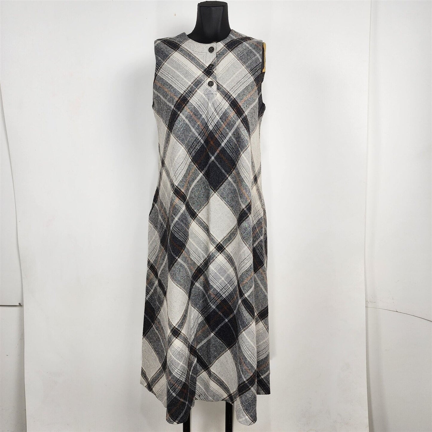 Vintage Joyce Ewing Bradley Motherhood Maternity Gray Plaid Sleeveless Dress