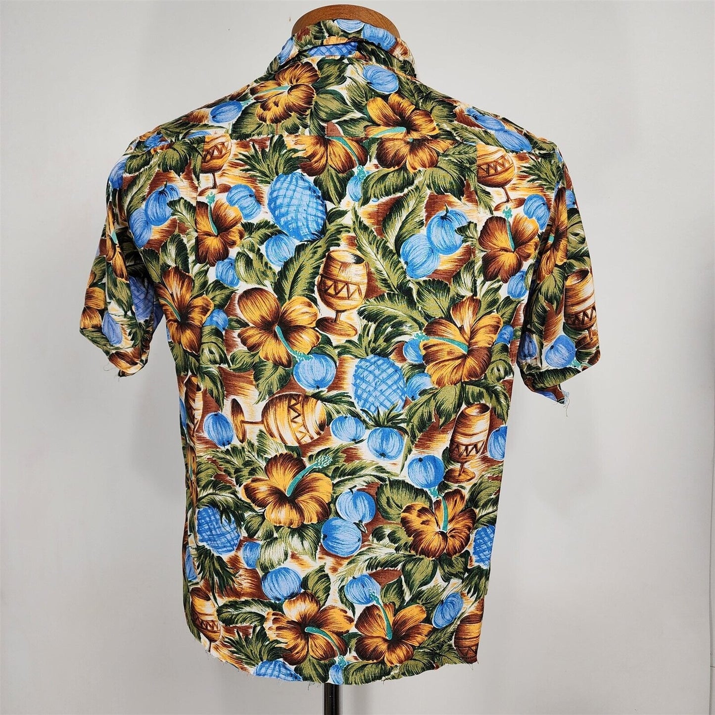 Vintage South Pacific Hand Screen Button Loop Hawaiian Tiki Shirt Mens M