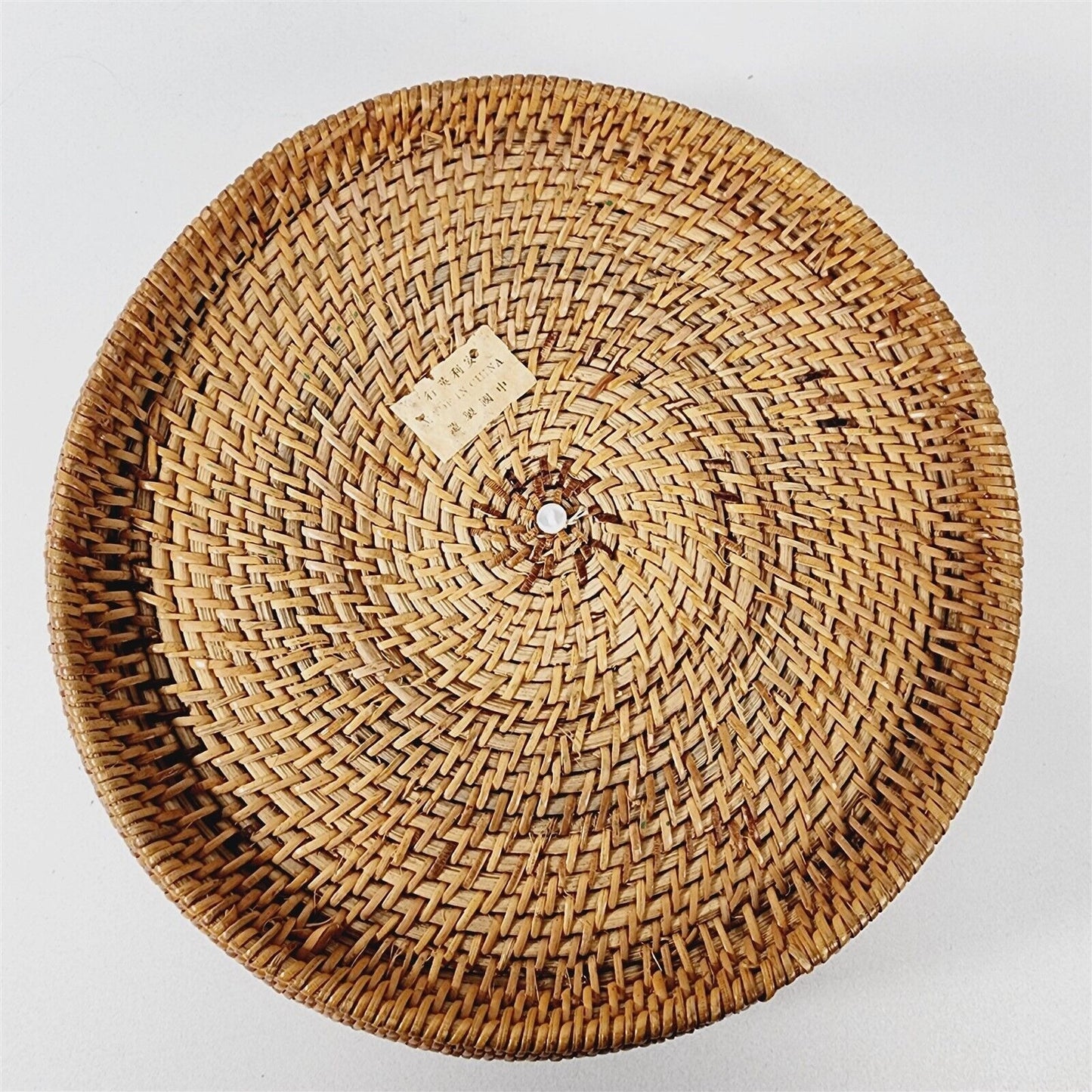 Vintage Wicker Round Painted Flower Sewing Basket China - 13 1/2" wide x 5" tall