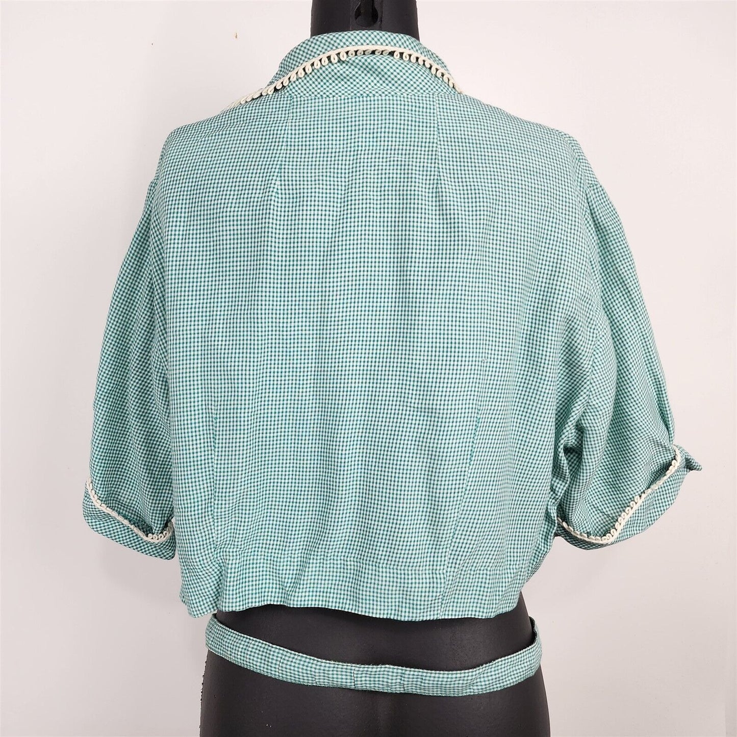 Vintage Cay Artley Teal Plaid Short Sleeve Cropped Jacket & Belt