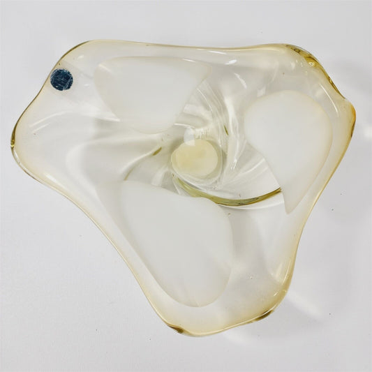 Vintage Murano Guildcraft Art Glass Abstract Yellow White Dish - 11 1/2"