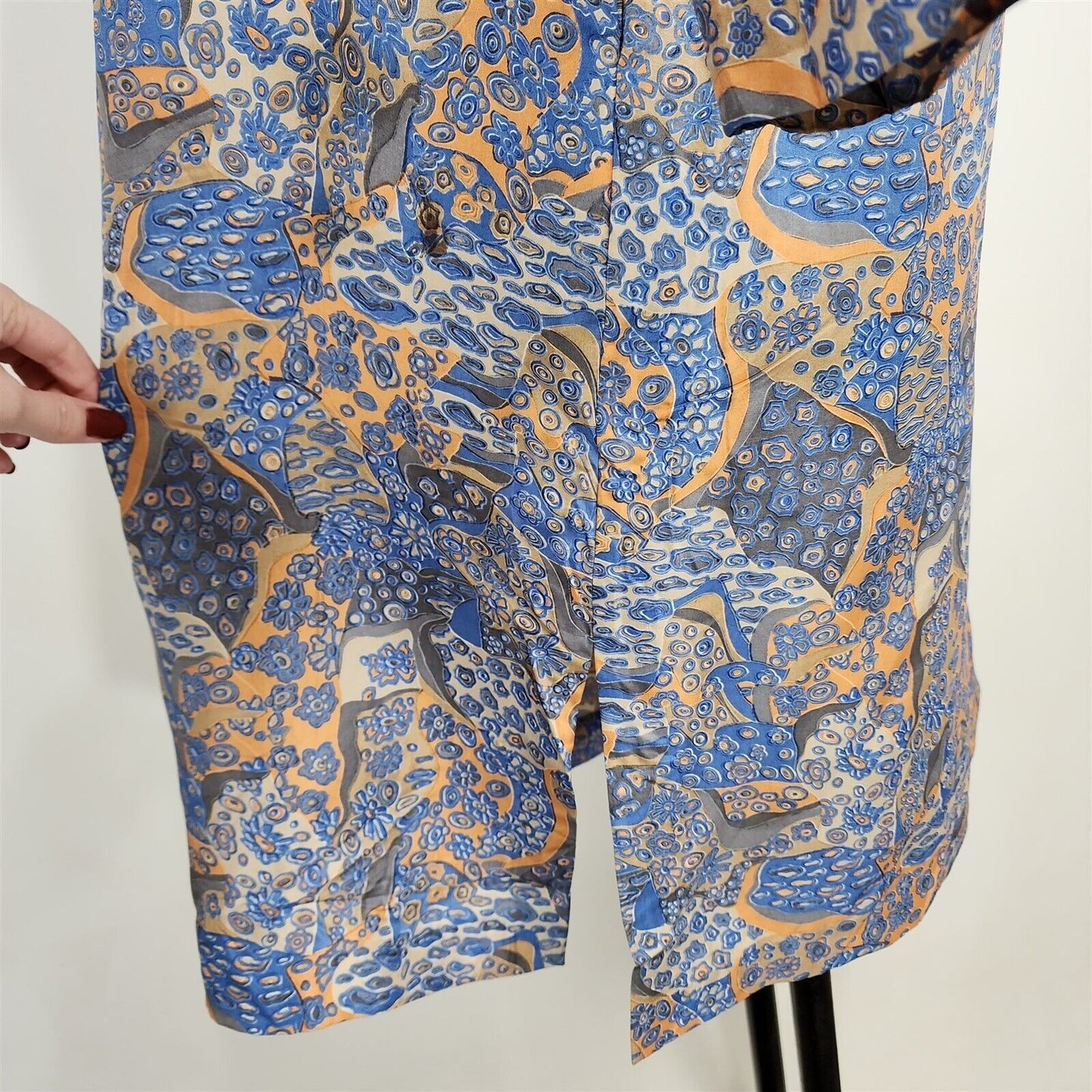 Vintage 1930s Marshall Field & Co Silk Robe Blue & Yellow Floral Frog Closure