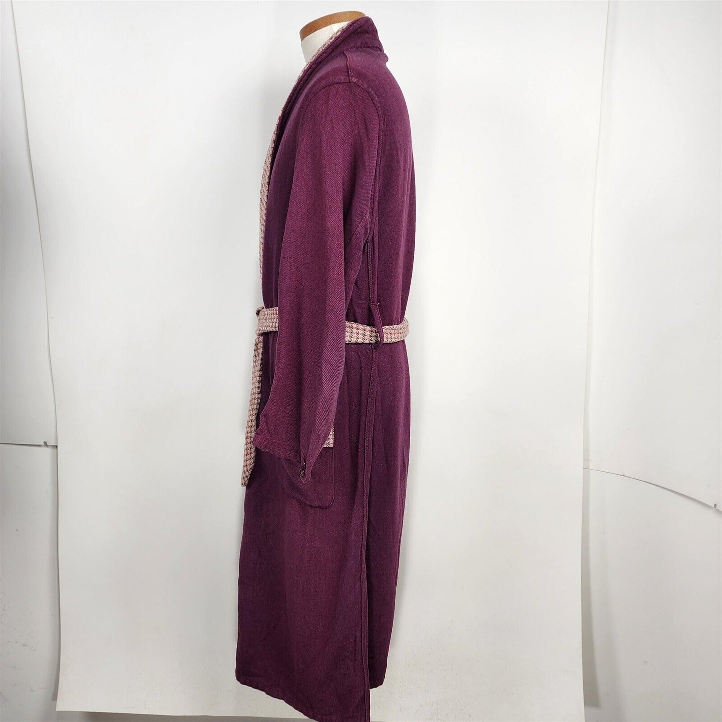 Vintage Purple Wool Robe Pink Plaid Collar