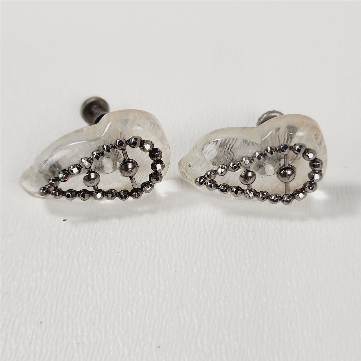 Vintage Clear Lucite & Marcasite Screwback Earrings