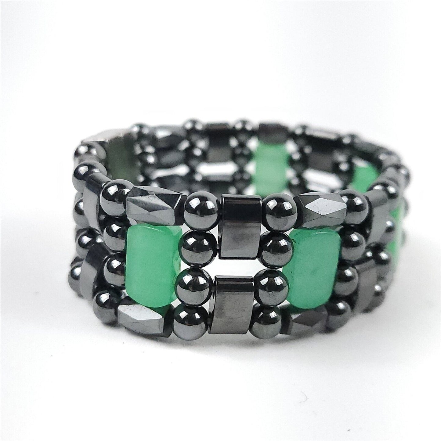 Black & Light Green Opaque Natural Stone Magnetic Bracelet Therapeutic Quad