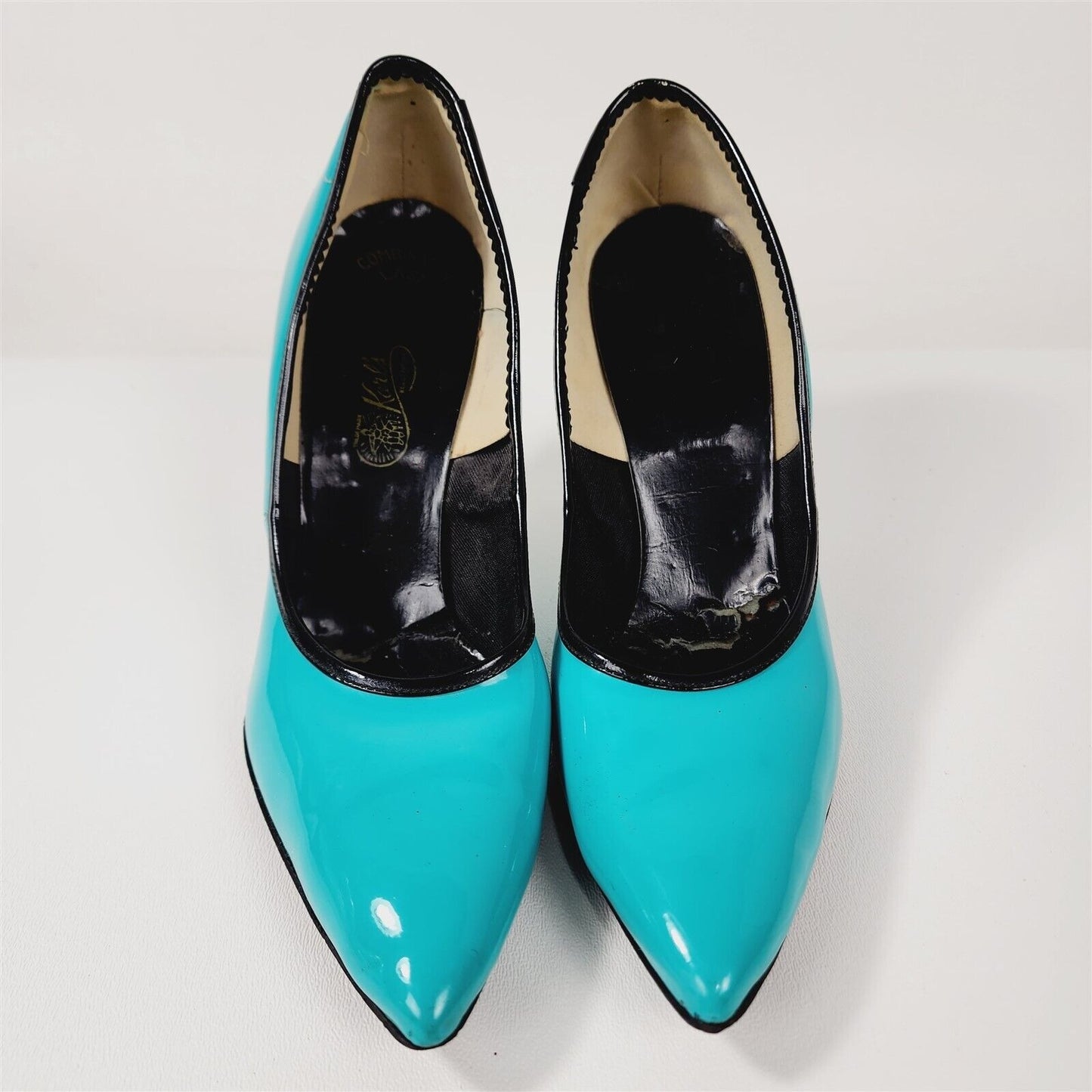 Vintage Karl's Turquoise Blue Pointed Toe Pumps Heels Shoes Size 6.5